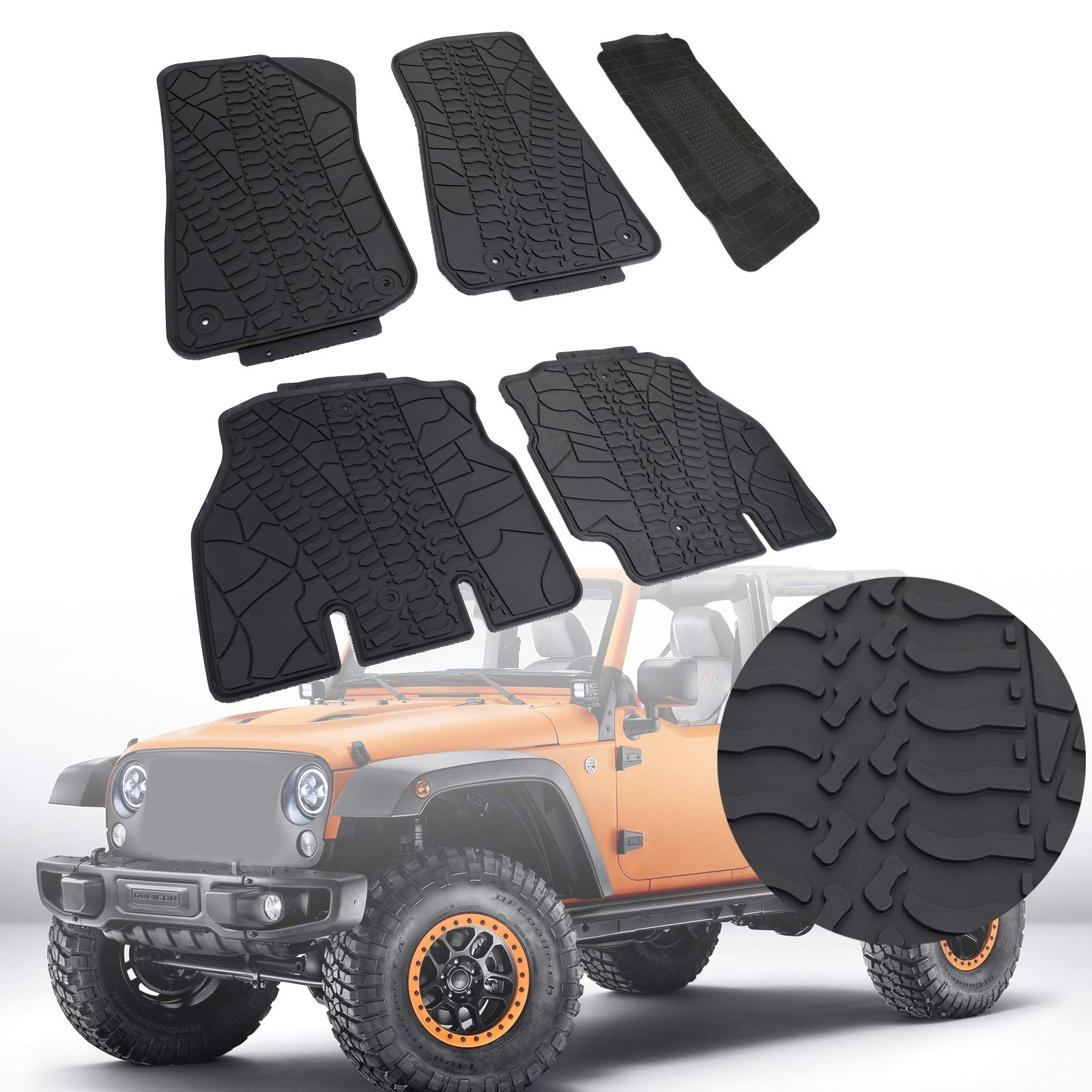 Mad Hornets All-Weather Floor Mats for 2018-2020 Jeep Wrangler JL 4-Door - Heavy Duty TPE Material, Custom Fit Car Floor Liners - Perfect for Off-Roading, Camping & Daily Driving Protection