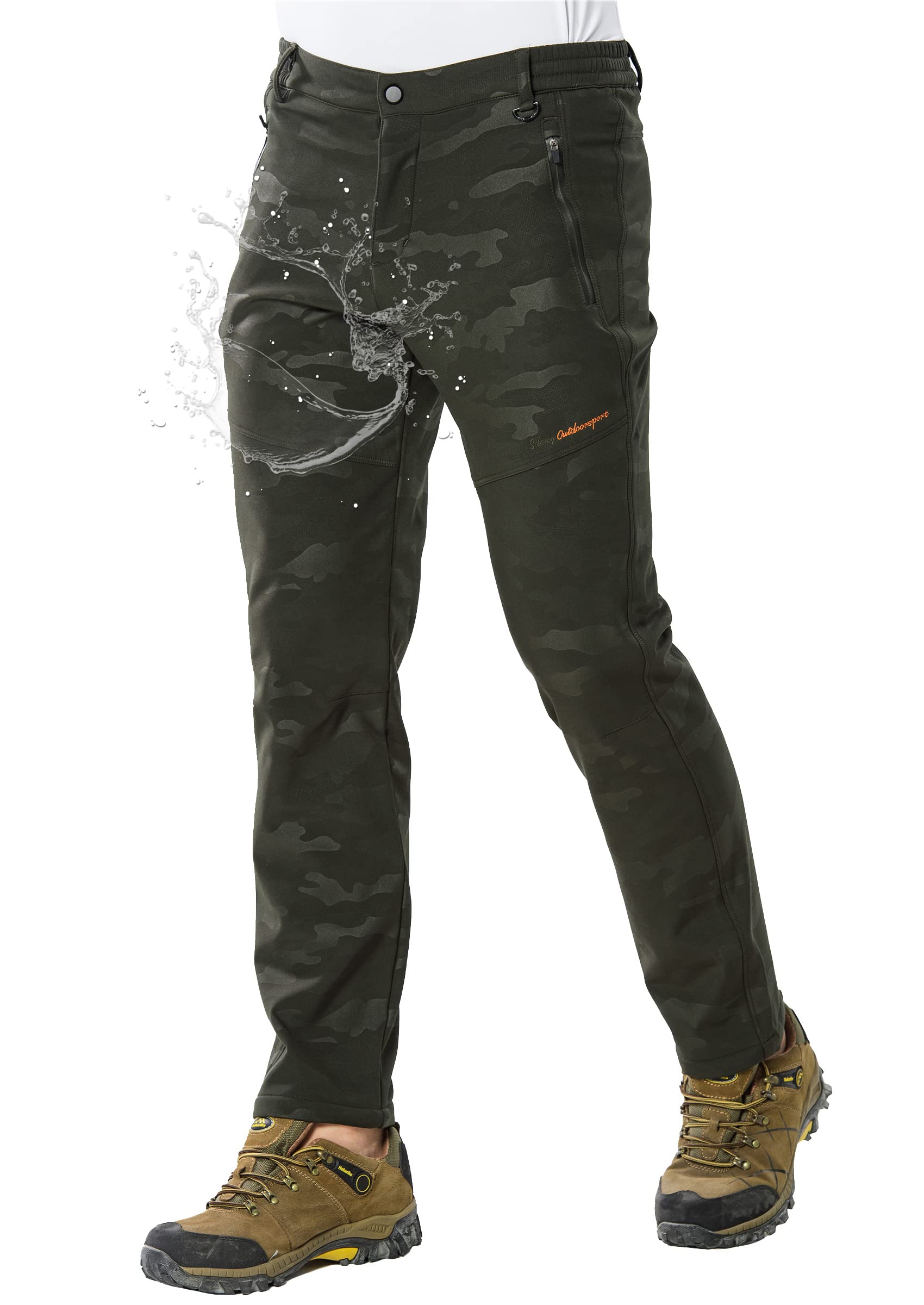 FOREVJHMM Men's Hiking Pants - Waterproof Softshell Winter Pants for Outdoor Activities, Skiing & Snowboarding with Fleece Lining & Zipper Pockets - Perfect for Cold Weather Adventures & Mountain Climbing