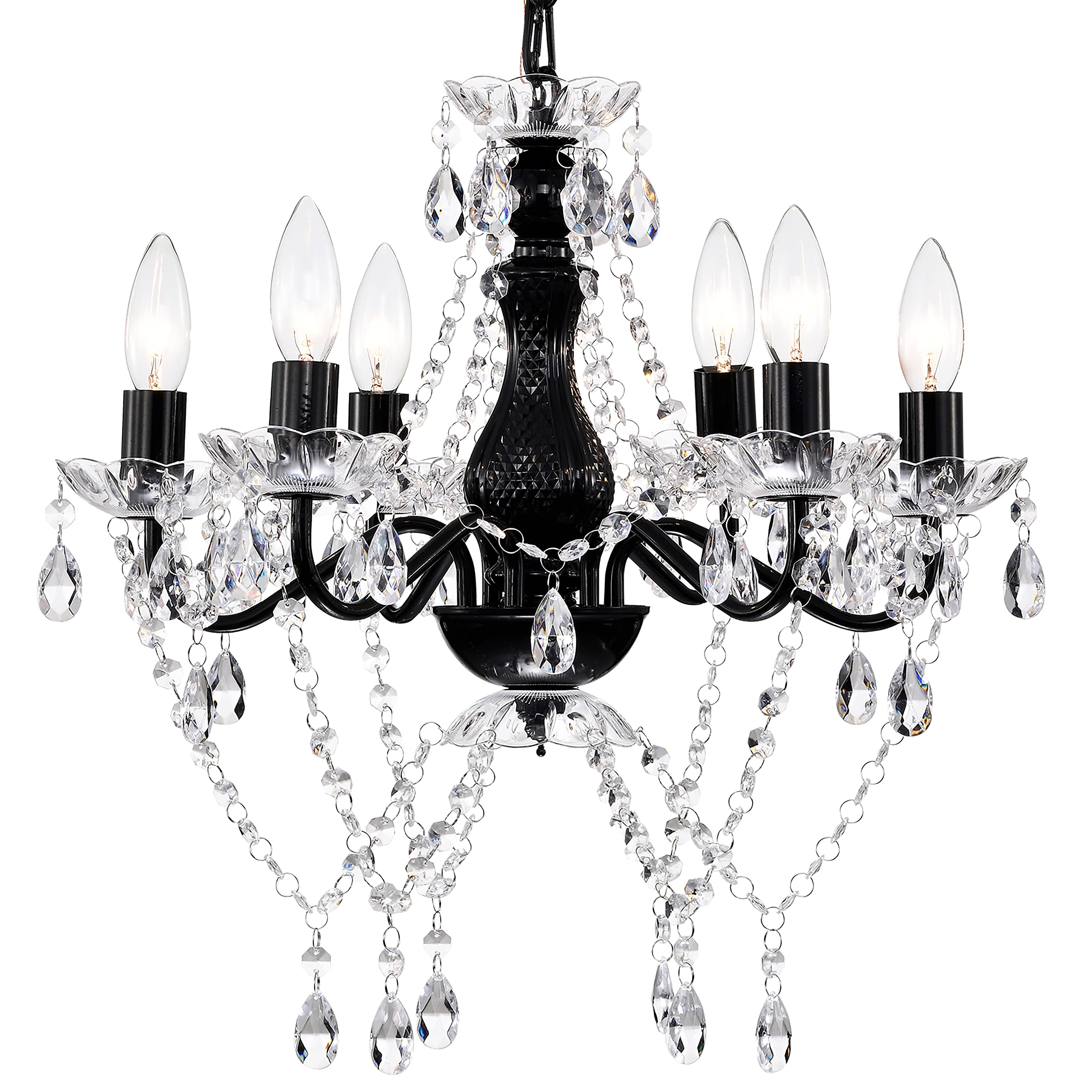 Modern Black Crystal Chandelier - 6-Light Candle Style Lighting Fixture for Dining Room, Living Room & Bedroom | Elegant Ceiling Light for Home Decor, Wedding Venues & Restaurants