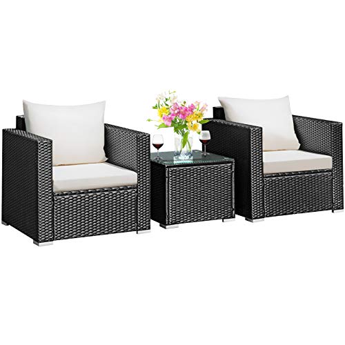 Black Rattan With White Cushion