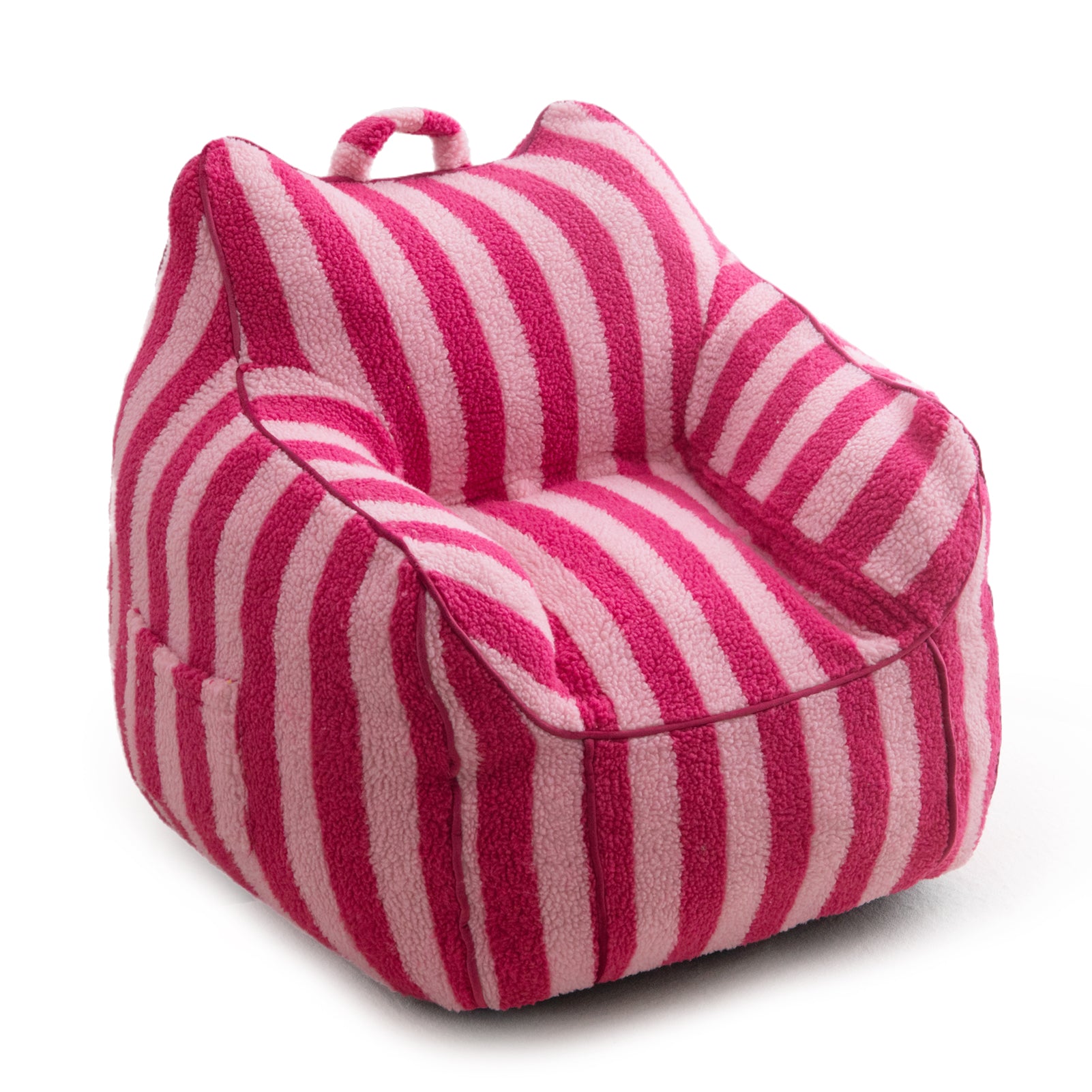 MAXYOYO Kids Bean Bag Chair - Sherpa Fabric Bean Bag Couch with Decorative Edges for Children's Room | Soft Pink Striped Design | Perfect for Playrooms, Bedrooms & Reading Nooks