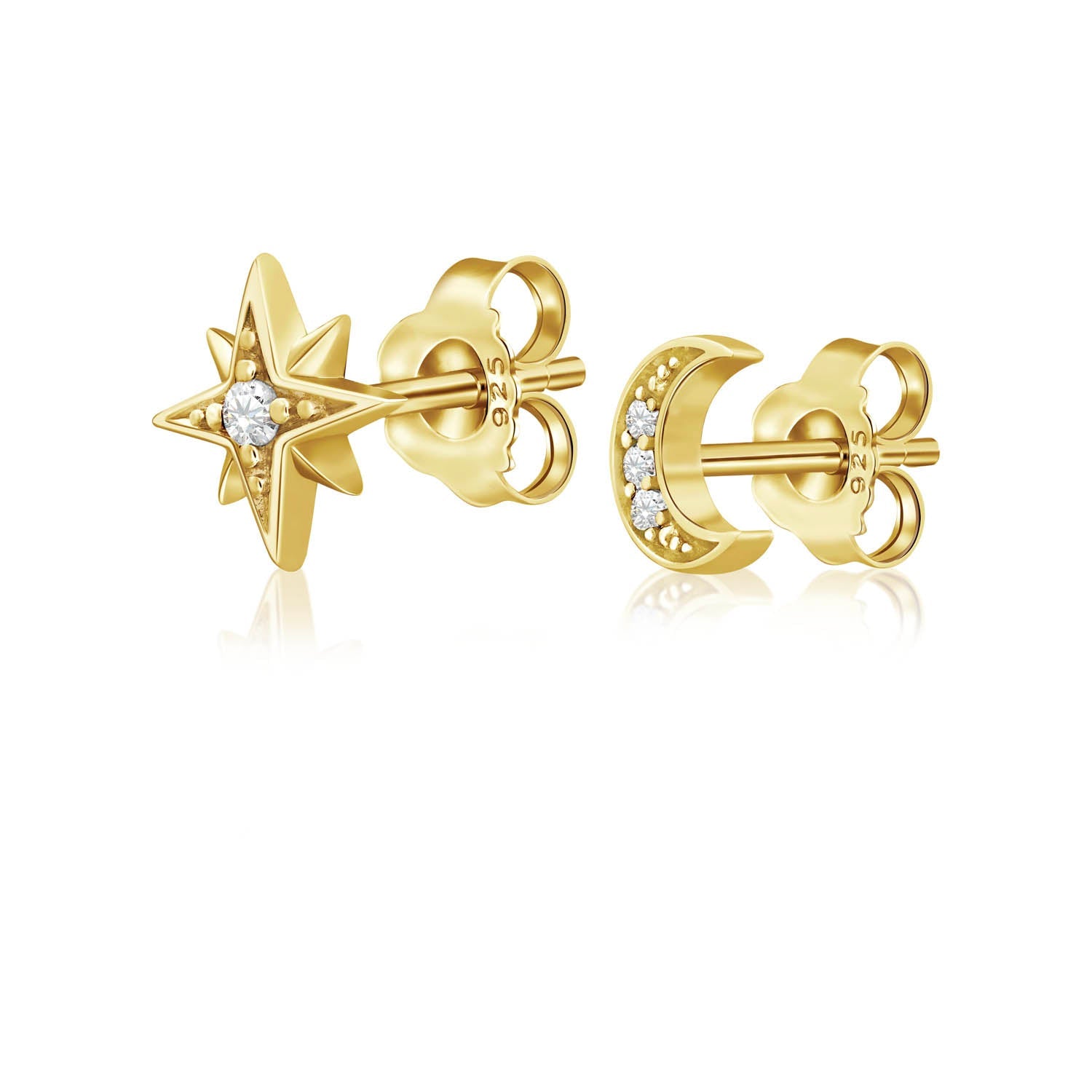 Moon and Stars Stud Earrings for Women - Dainty Celestial Jewelry for Everyday Wear, Gift Giving & Special Occasions