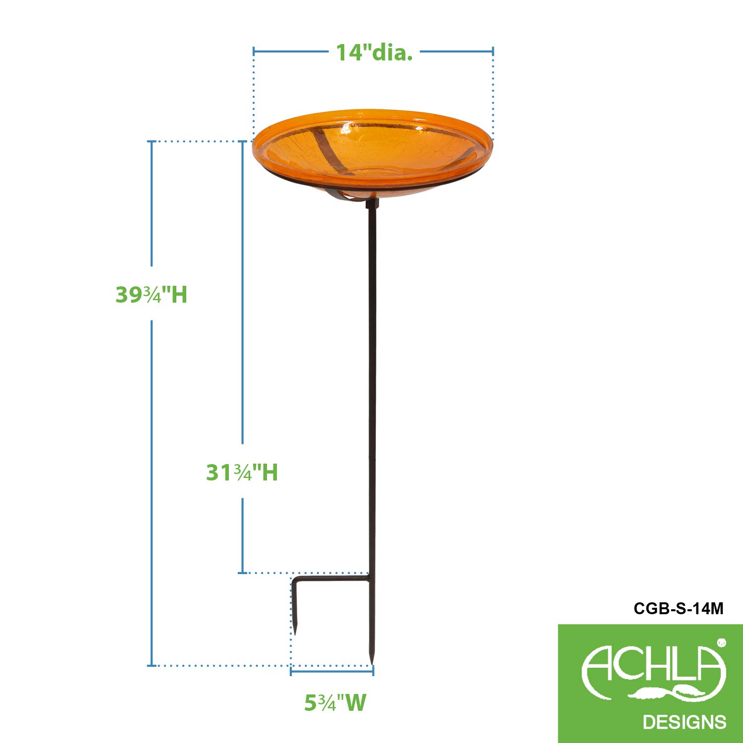 Achla Designs 14-inch Crackle Glass Birdbath Bowl with Stake - Decorative Garden Bird Feeder for Outdoor Patio, Yard & Backyard Decor - Attracts Wild Birds for Bird Watching