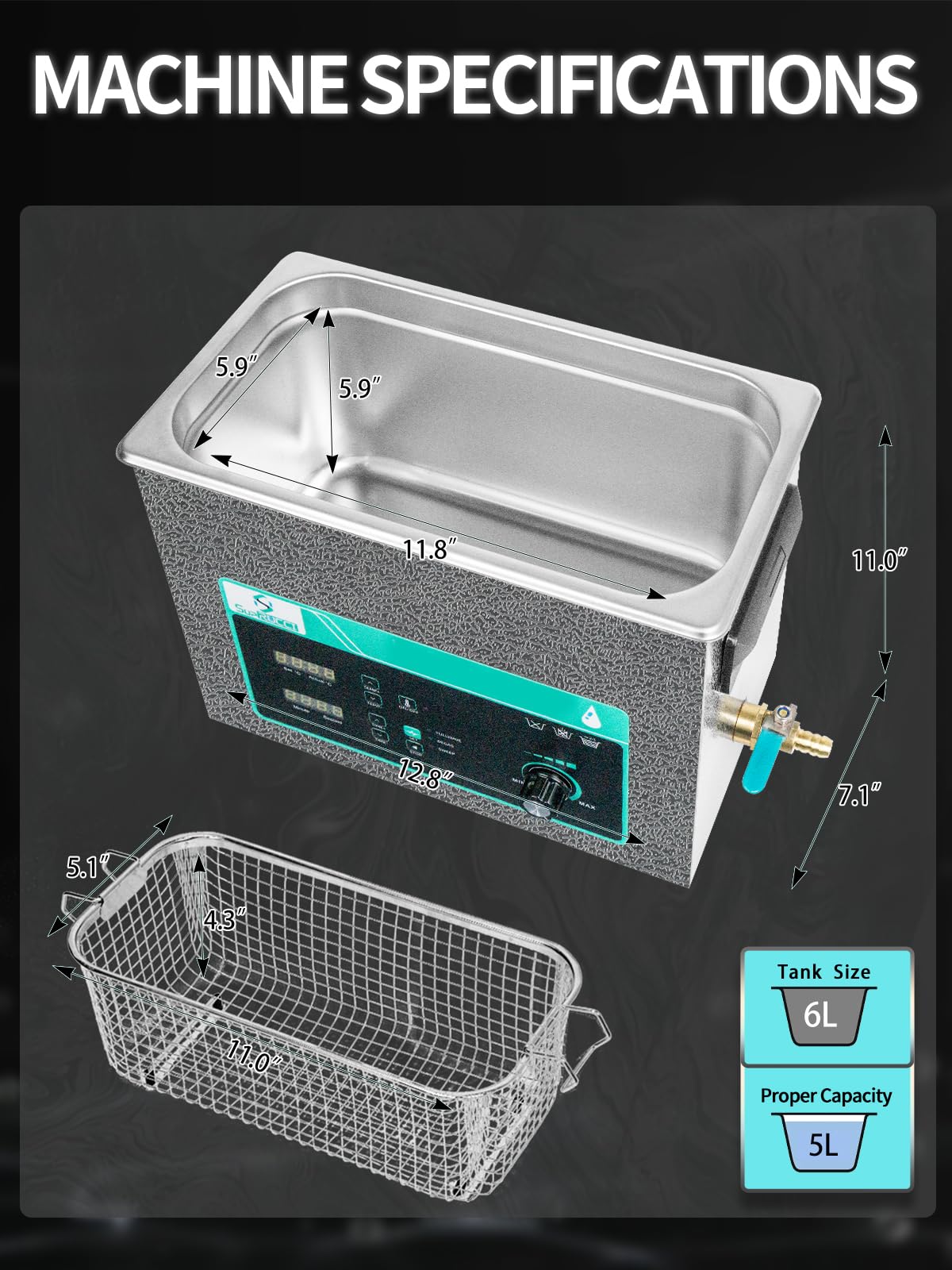 6L Ultrasonic Cleaner with Sweep Function & 180W Adjustable Power - Professional Cleaning for Carburetors, Engine Parts, Guns, Jewelry, Watches & More | Perfect for Automotive, Industrial & Home Use