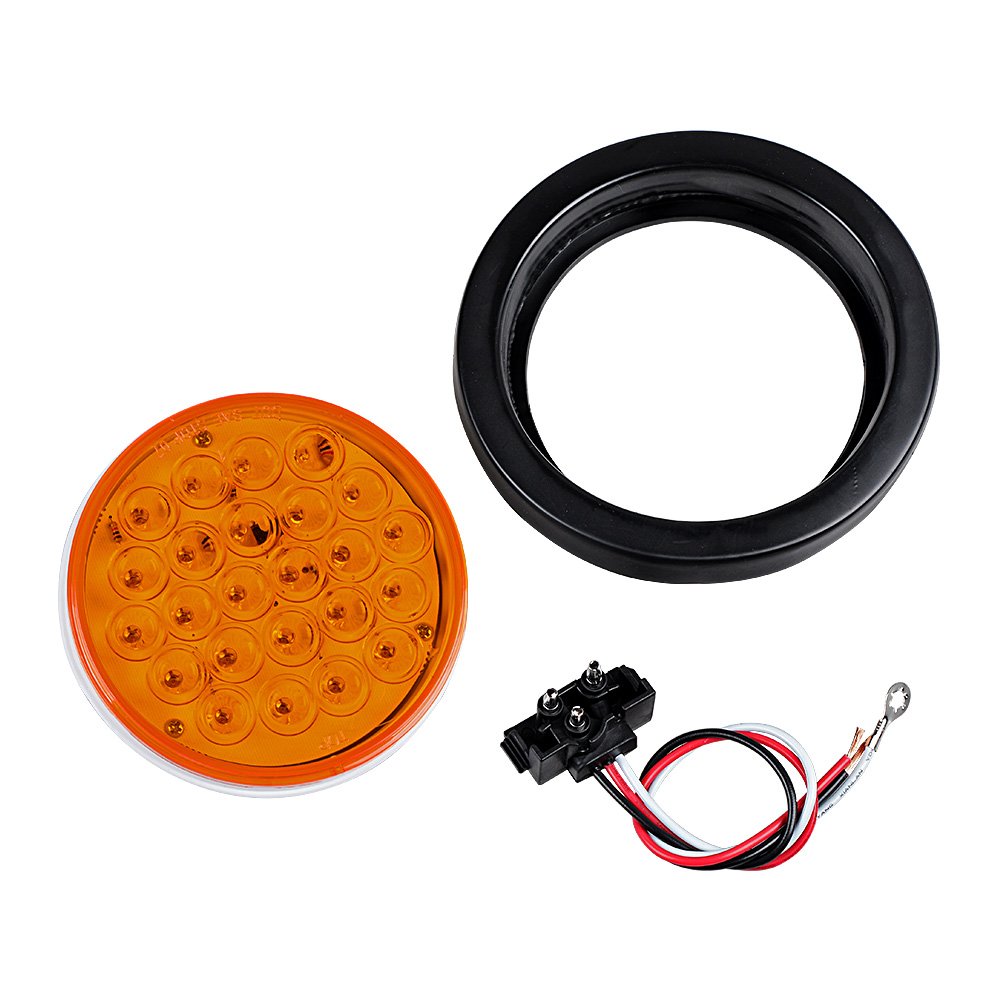 Astra Depot 4X Amber 4 Inch Round 24-LED Tail Turn Signal Lights with Grommet Wiring Plug Kit - Compatible with Truck, Trailer, RV, UTE & UTV - Perfect for Off-Road, Towing & Vehicle Safety Lighting