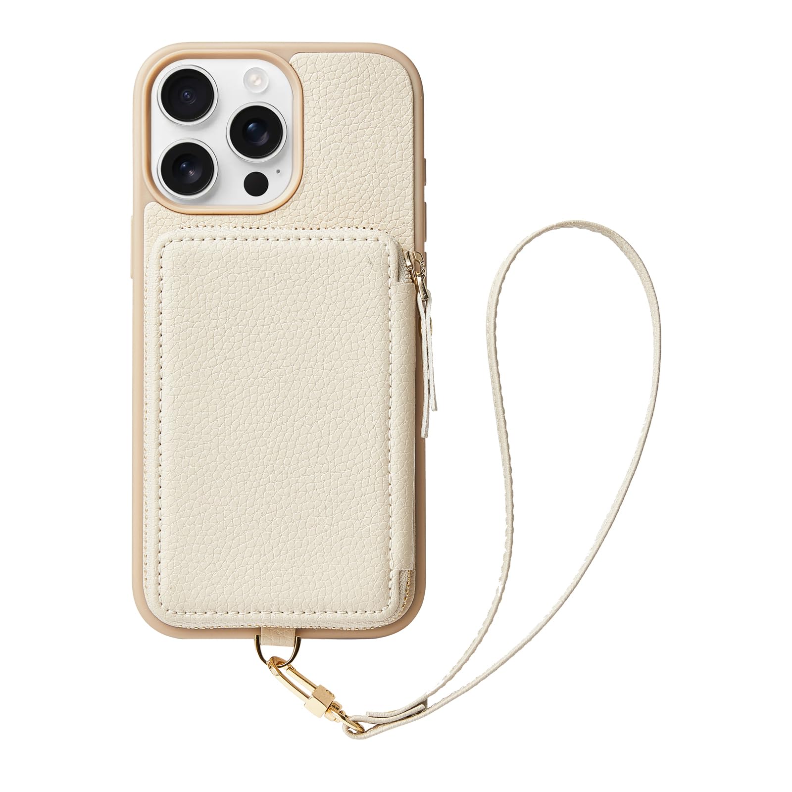 ZVE iPhone 16 Pro Case Wallet with Zipper & RFID Blocking - Leather Card Holder with Detachable Wrist Strap for Women | Compatible with 6.3