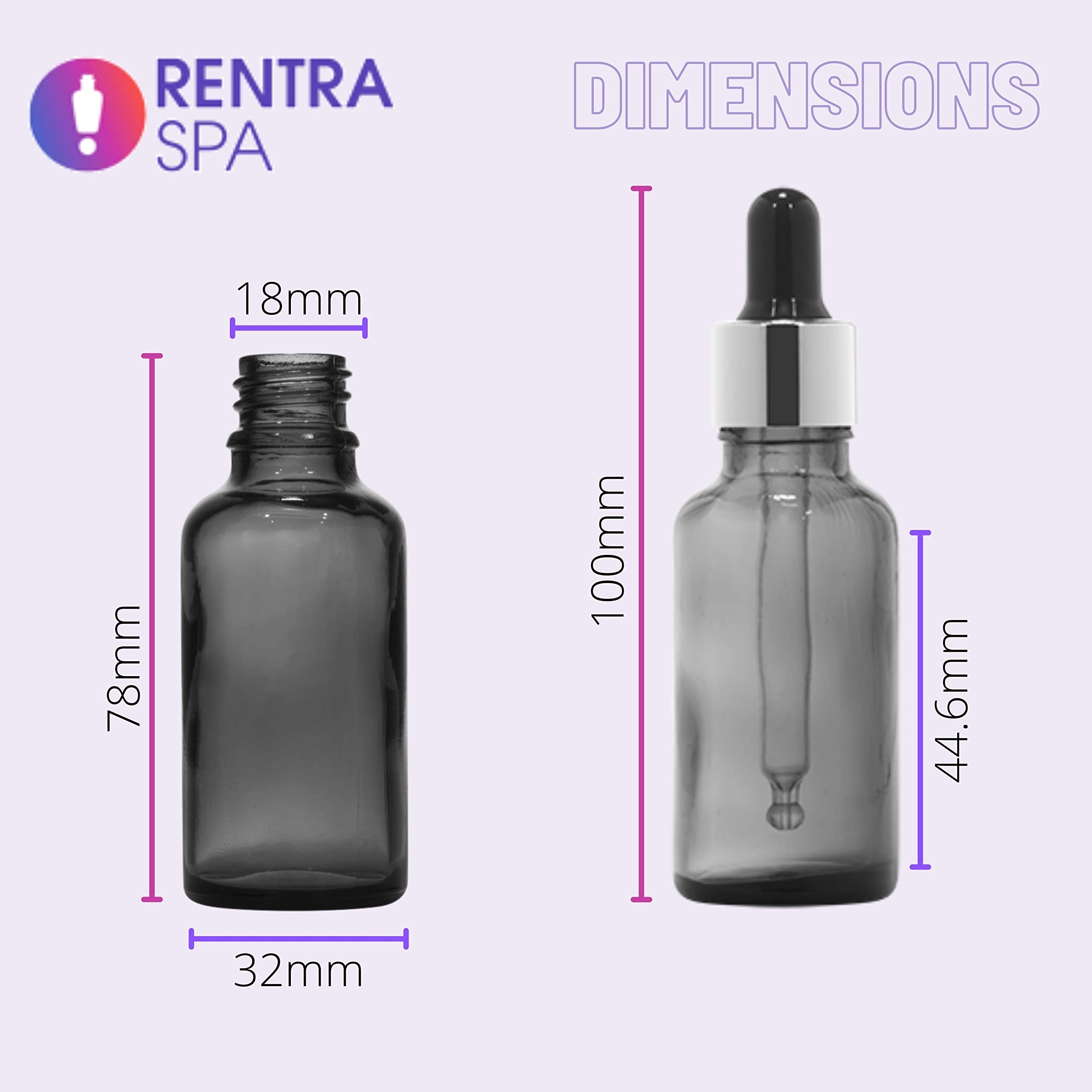 Rentra S.P.A 30ml Green Round Glass Bottle with Dropper, Silver Ring & Black Silicone Teat - Perfect for Essential Oils, DIY Skincare & Liquid Storage