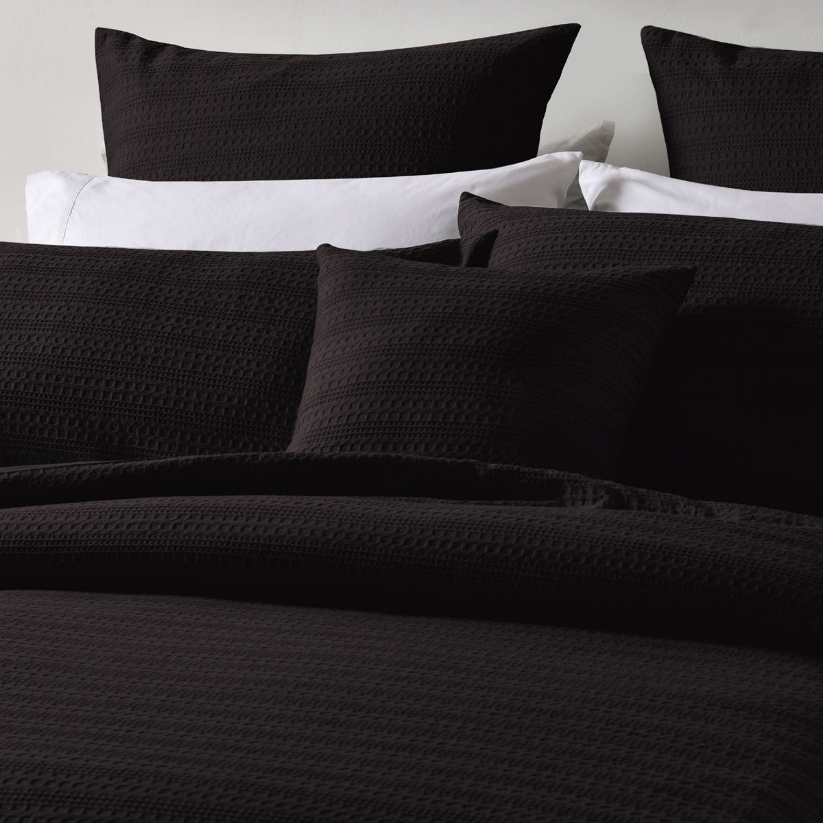Bianca Kahlani Chocolate Brown Waffle Quilt Cover Set - Super King Size (200x200cm) - Luxury Textured Bedding for Master Bedroom & Guest Room