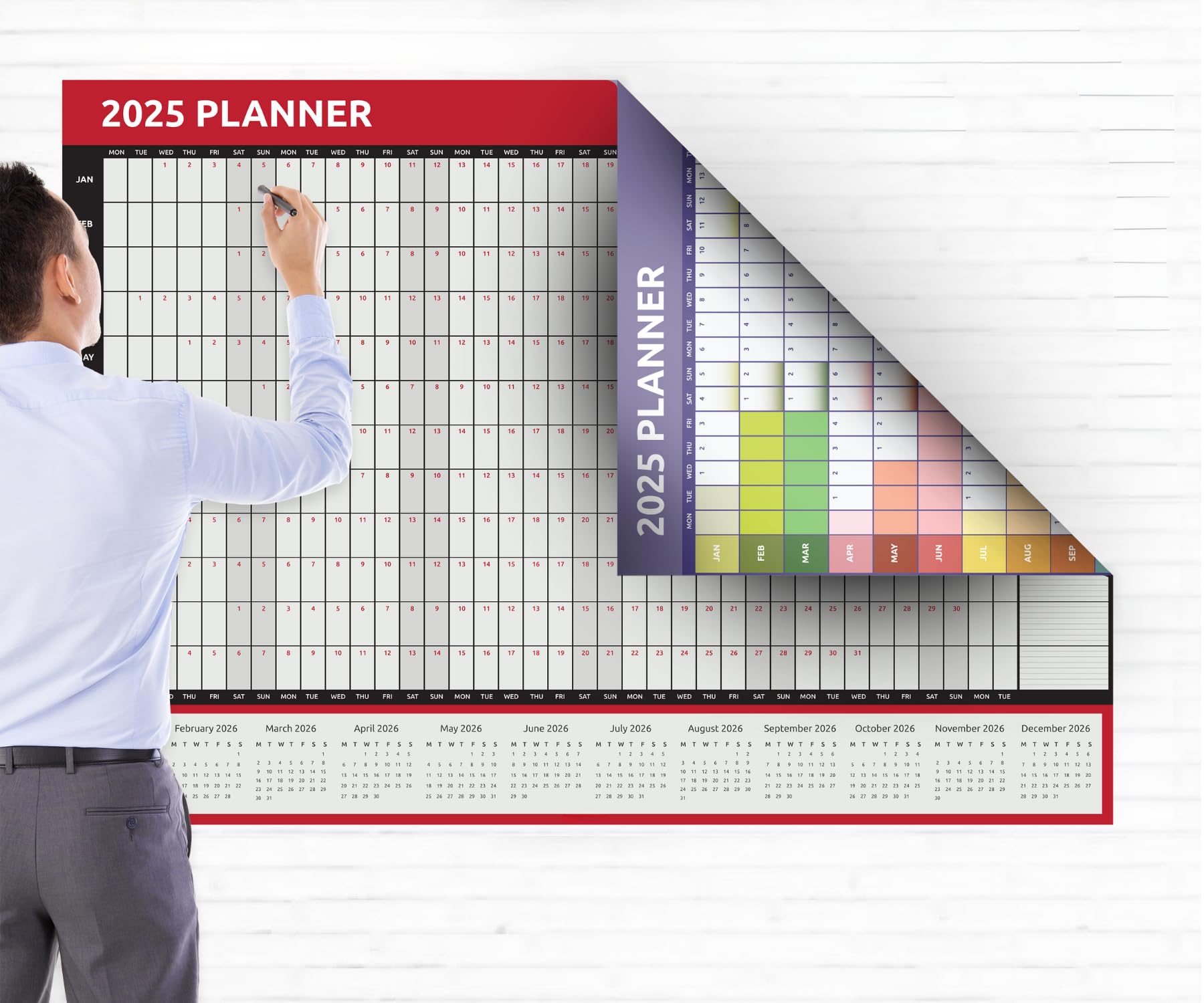 Evelay 2025 Wall Calendar - Extra Large A0 Size (84x118cm) - Double Sided Red & Rainbow Design - Yearly Planner for Home, Office & School - Perfect for Wall Organization & Productivity Planning
