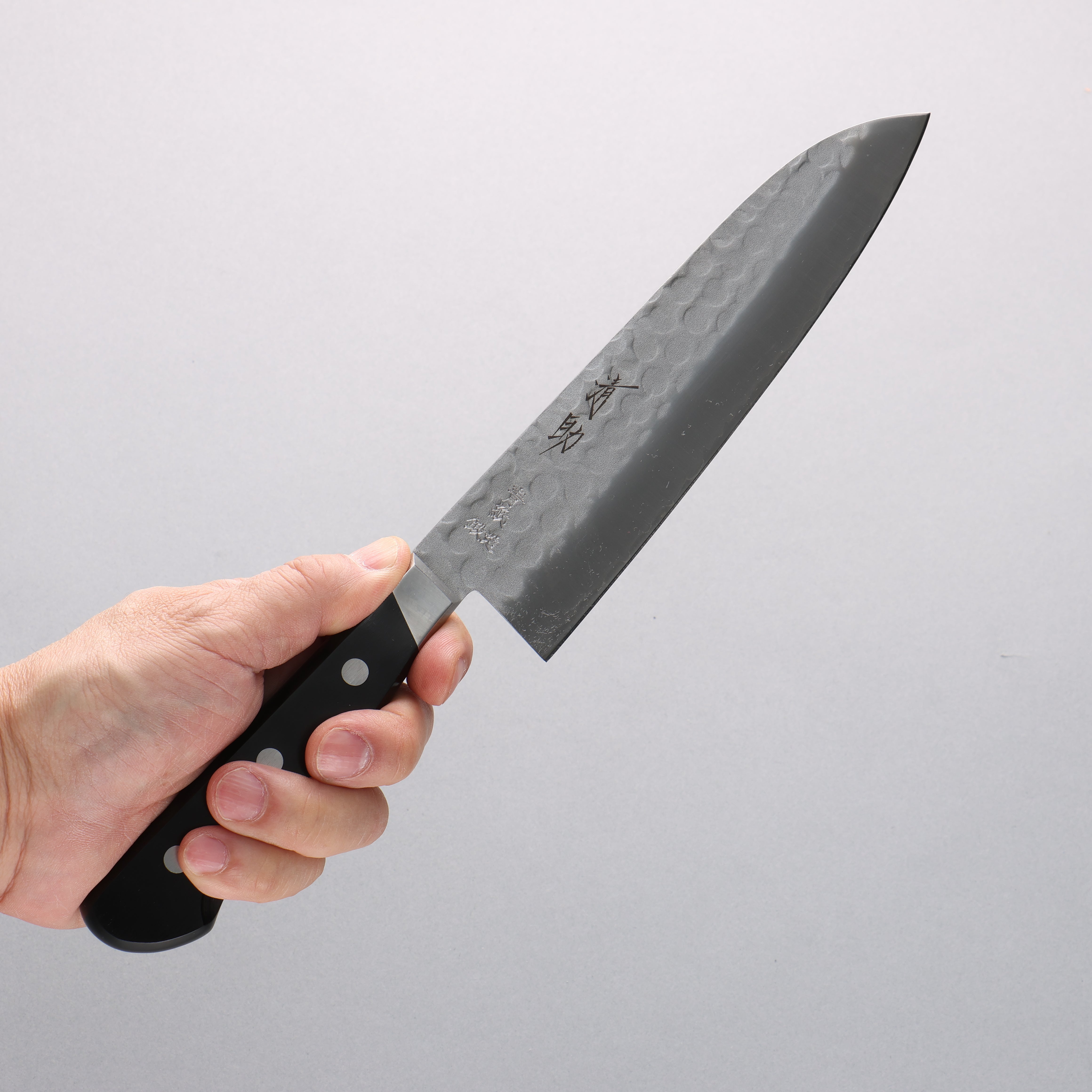 Premium Seisuke Blue Steel No.2 Nashiji Hammered Santoku Knife 180mm - Black Pakkawood Handle - Japanese Kitchen Knife for Professional Chefs & Home Cooking - Perfect for Slicing, Dicing & Chopping Vegetables, Meat & Fish