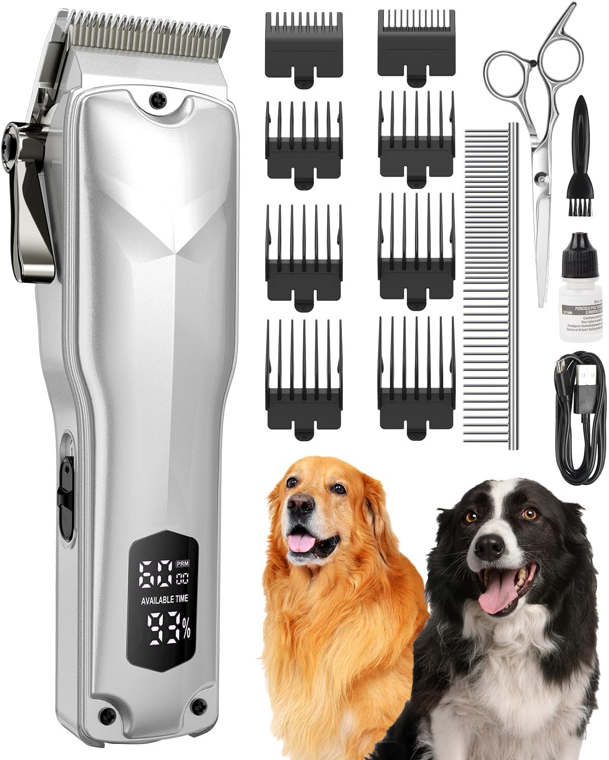 Professional Cordless Dog Clippers for Thick Coats - Low Noise Pet Hair Trimmer with Stainless Steel Blades for Large Dogs & All Pets | Perfect for Home Grooming, Professional Styling & Quick Touch-Ups