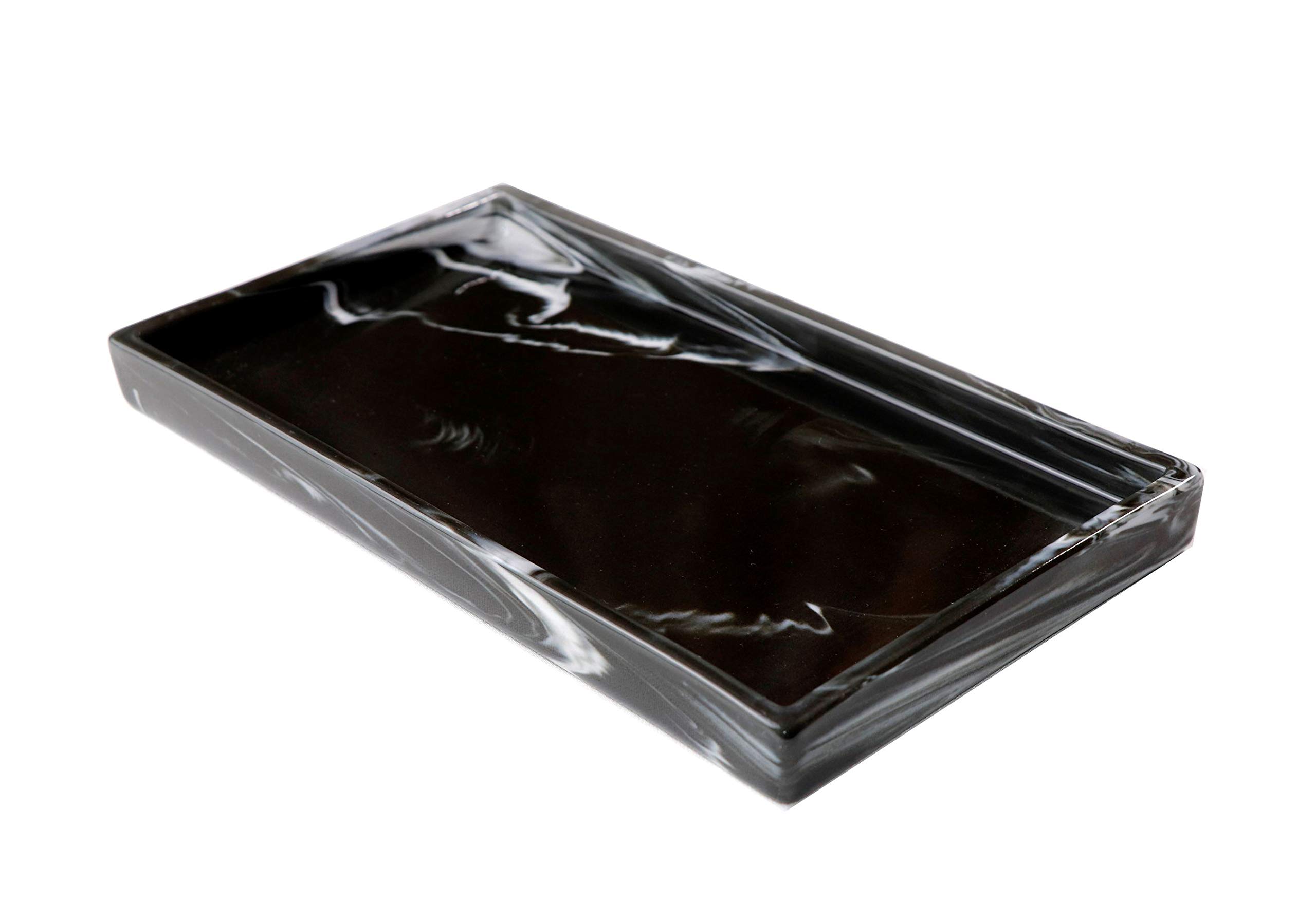 Premium Porcelain Marble Bathroom Tray - Large Black Rectangle Vanity Organizer for Jewelry, Perfume & Essentials | Countertop Decor, Sink Tray, Dresser Display | Perfect for Spa Days & Home Decor