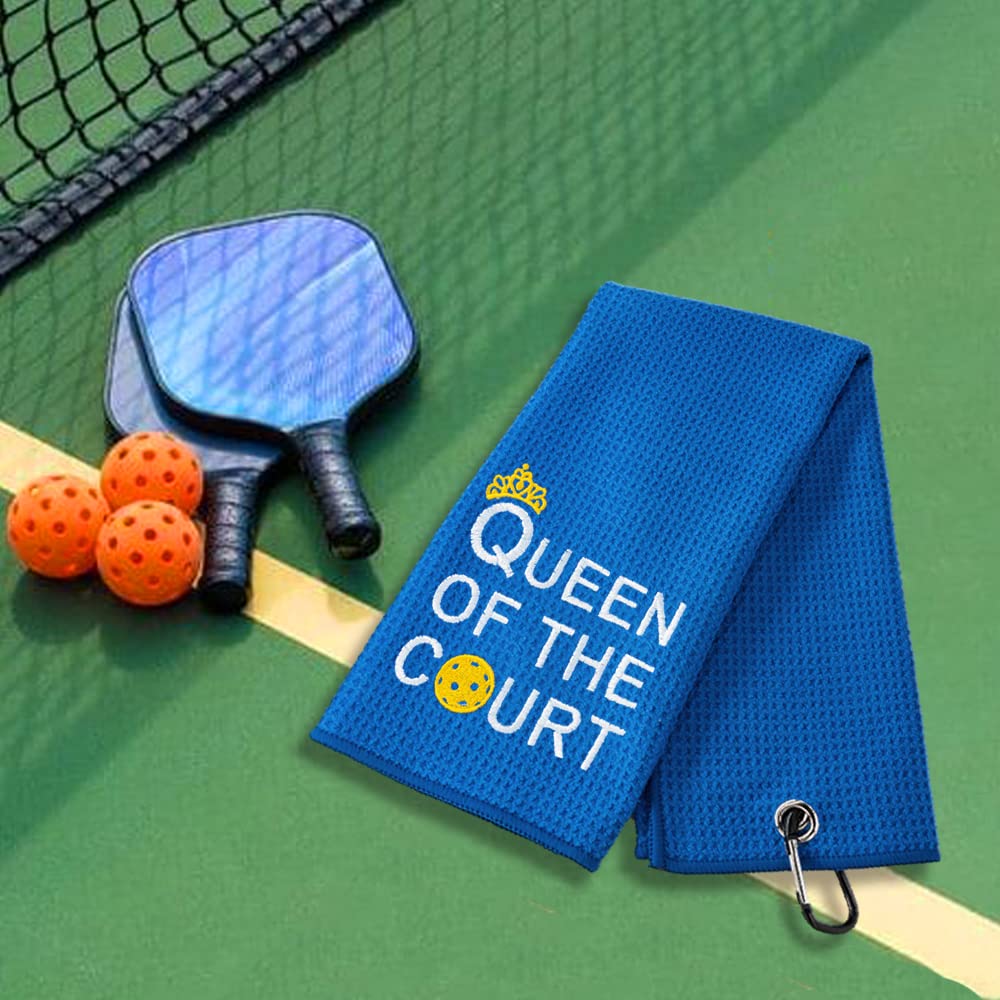 Queen of The Court Embroidered Pickleball Towel - Premium Sports Towel for Men & Women - Perfect Pickleball Gift for Players, Fans, Birthdays & Retirement - Great for Courtside, Gym & Outdoor Activities