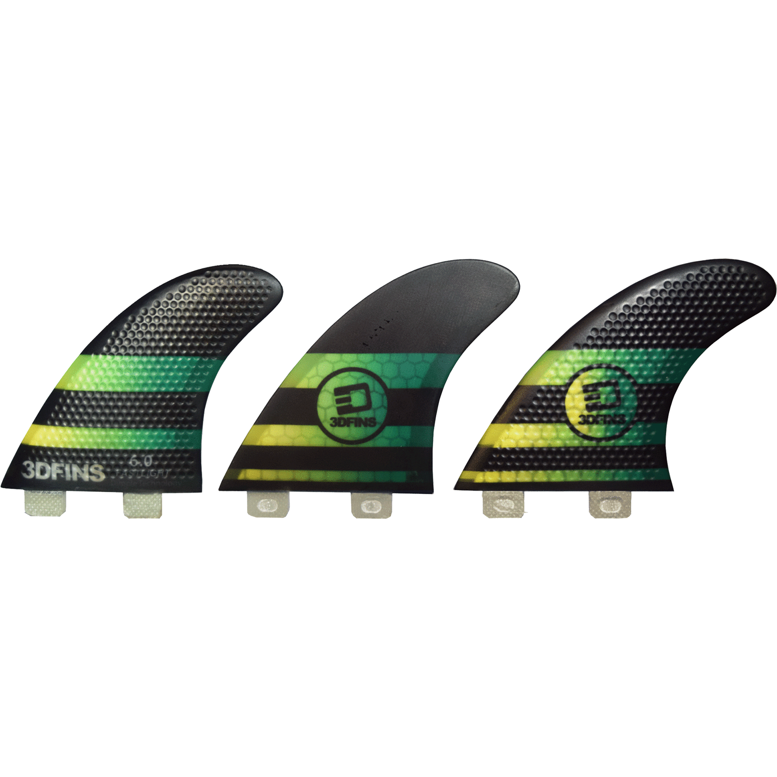3D Fastlight Thruster 6.0 Medium Twin Tab Black/Green Surfboard Fins - Set of 3 Pieces for Professional Surfing & Wave Performance
