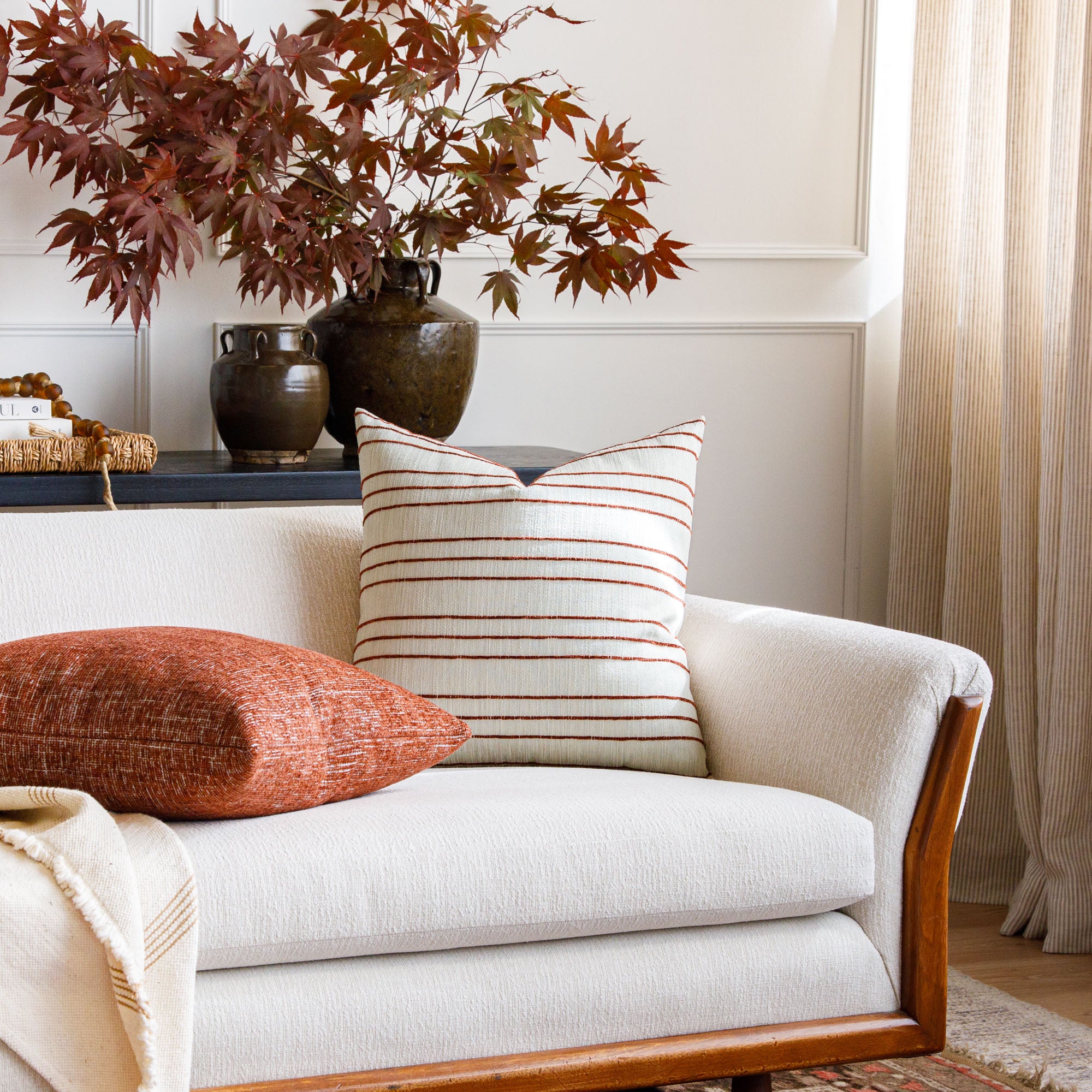 Spar Stripe 20x20 Decorative Throw Pillow Cover - Russet Brown for Couch, Sofa, Bedroom & Living Room Decor