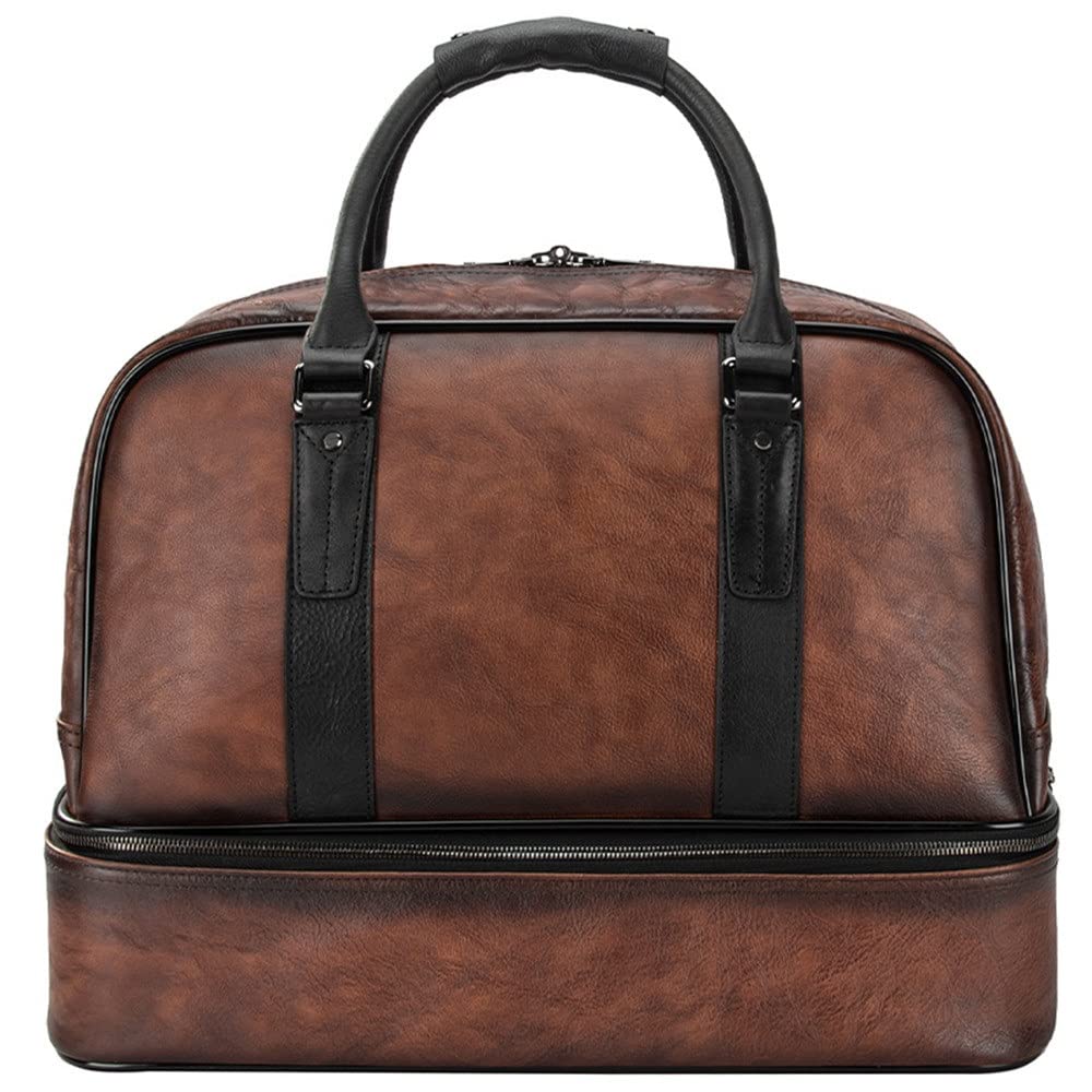 Vintage Leather Carry-On Luggage Bag - Large Capacity Retro Handmade Travel Duffle for Business Trips & Weekend Getaways (45 x 32 x 25cm) - Perfect for Airplane Boarding, Train Commuting & Short Business Trips