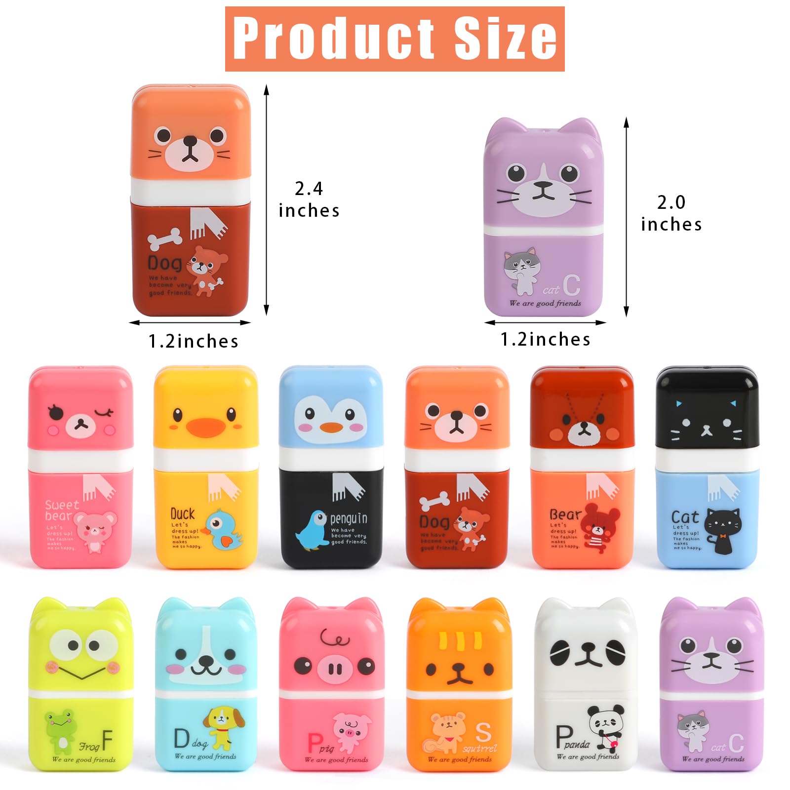 CCINEE 12-Pack Cute Pencil Erasers with Protective Caps & Self-Cleaning Shaving Roller - Perfect for School Supplies, Classroom Prizes, Teacher Gifts & Student Rewards (Great for Homework, Exams & Art Projects)