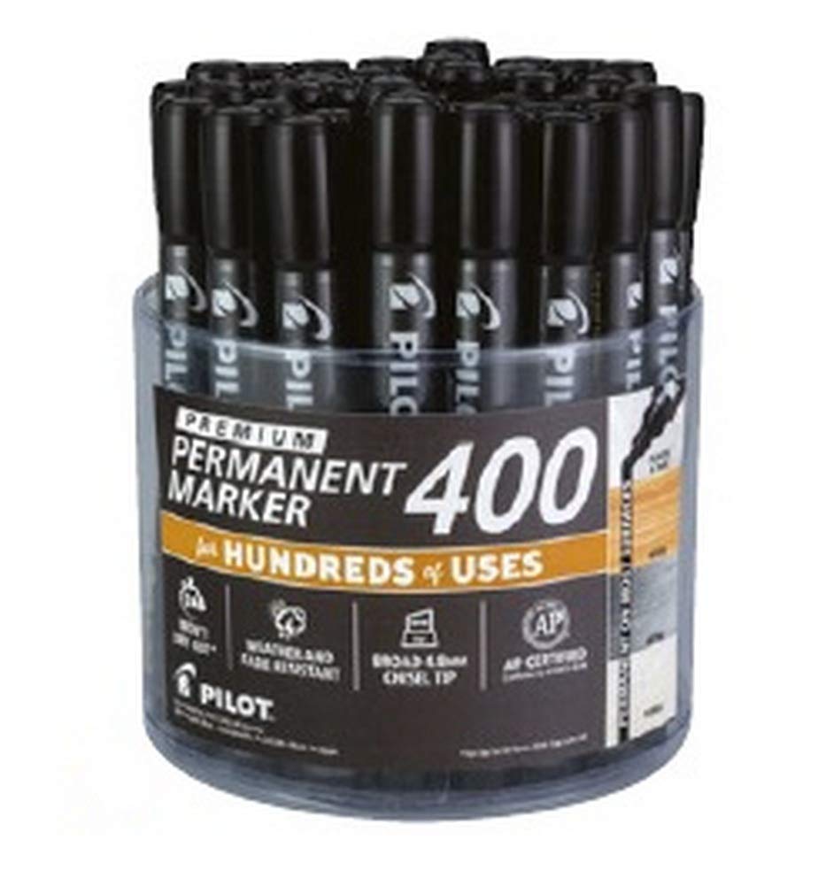 Pilot Premium 400 Permanent Markers - 40 Pack Black Ink Broad Chisel Tip Markers for Office, School & Art Projects - Bold Permanent Marker Set for Writing, Labeling & Crafting (12334)