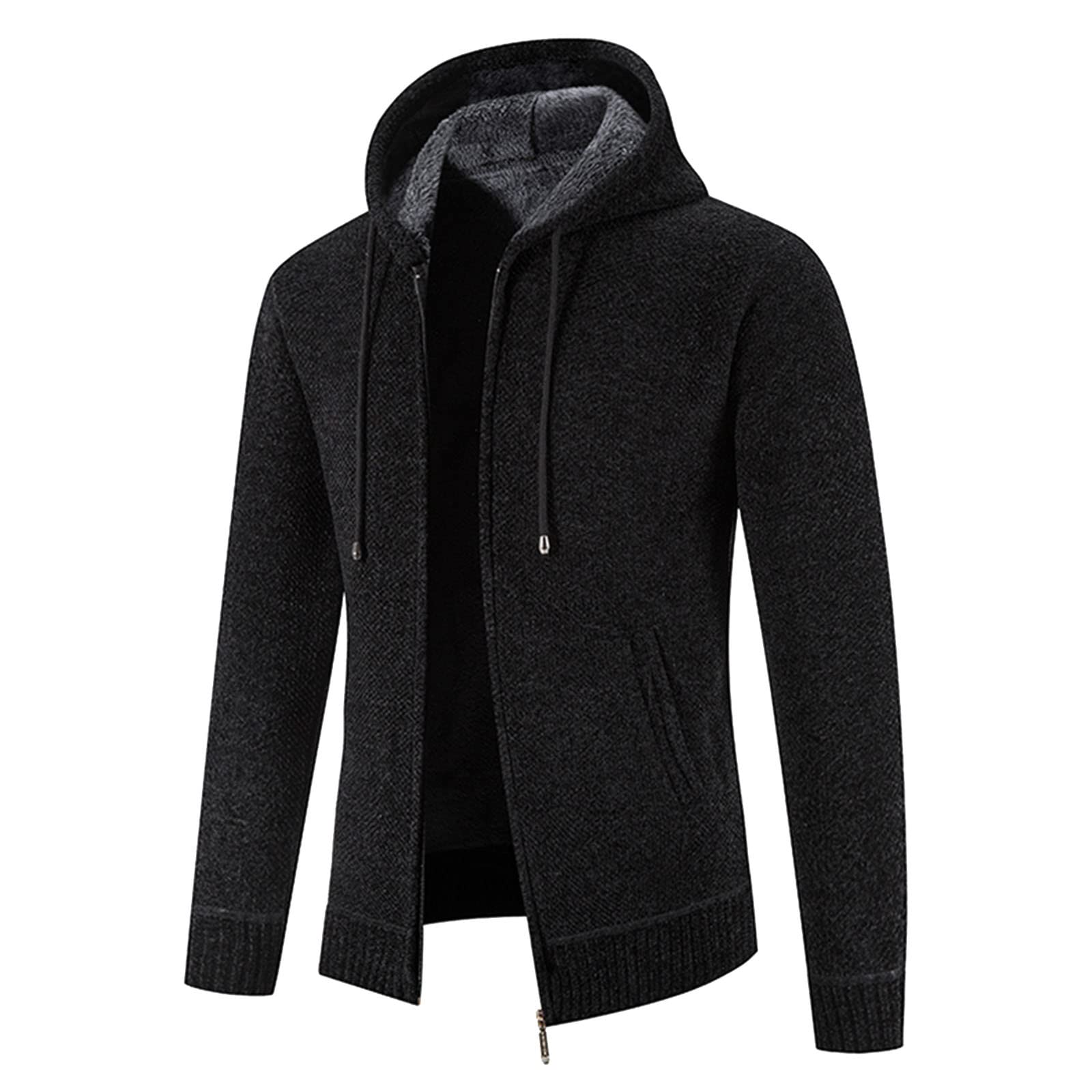 Men's Wool Fashion Coat - Autumn & Winter Warm Hooded Zipper Cardigan Knit Jacket for Outdoor Activities and Casual Wear