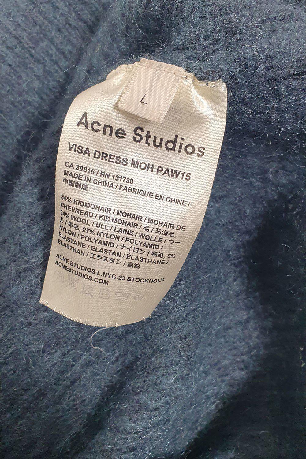 ACNE STUDIOS Blue Mohair Wool Blend Visa Jumper Dress (Large) - Cozy Winter Knitwear for Women, Perfect for Holiday Parties & Casual Outings