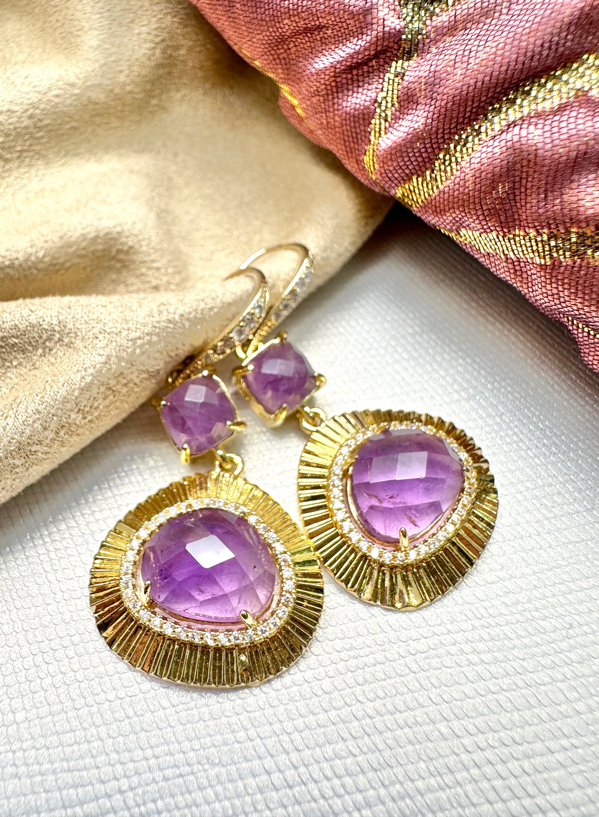 Amethyst Teardrop Dangle Earrings KE028 | Elegant Purple Gemstone Jewelry for Women | Perfect for Weddings, Parties & Special Occasions
