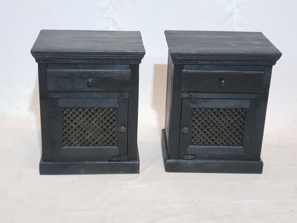 Hand Carved Solid Wood Jali One Door One Drawer Bedside Cabinet - 22x16x28 Inches (56x40x70cm) - Elegant Nightstand for Bedroom, Living Room & Office Storage