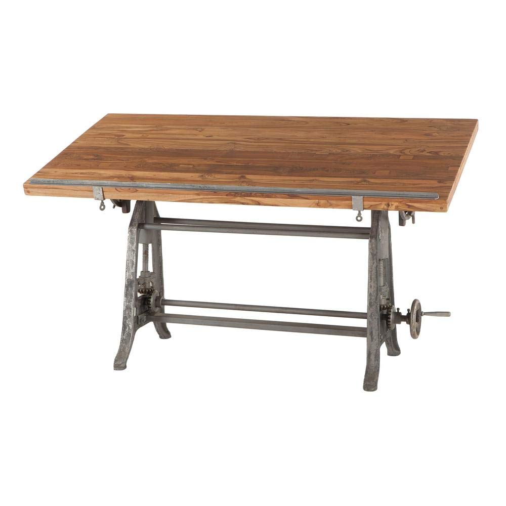 Vintage Industrial Drafting Desk - Adjustable Standing Desk with Reclaimed Wood Top & Cast Iron Base | Crank Height Adjustment & Tiltable Surface | Perfect for Artists, Architects & Home Office Workspaces