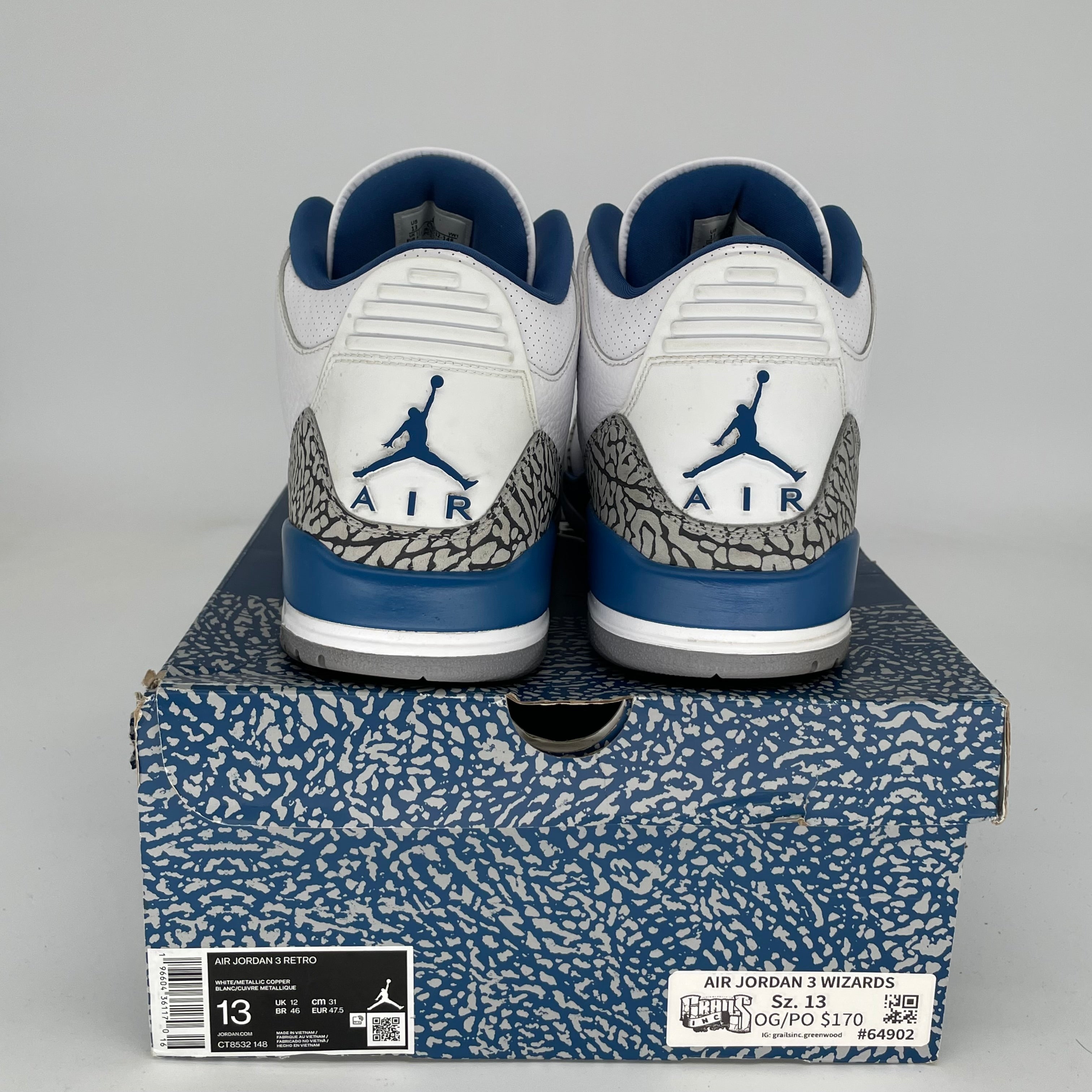 AIR JORDAN 3 WIZARDS Basketball Shoes Men's Size 13 Retro Sneakers Style CT8532-148 - Perfect for Streetwear, Casual Outfits & Basketball Games