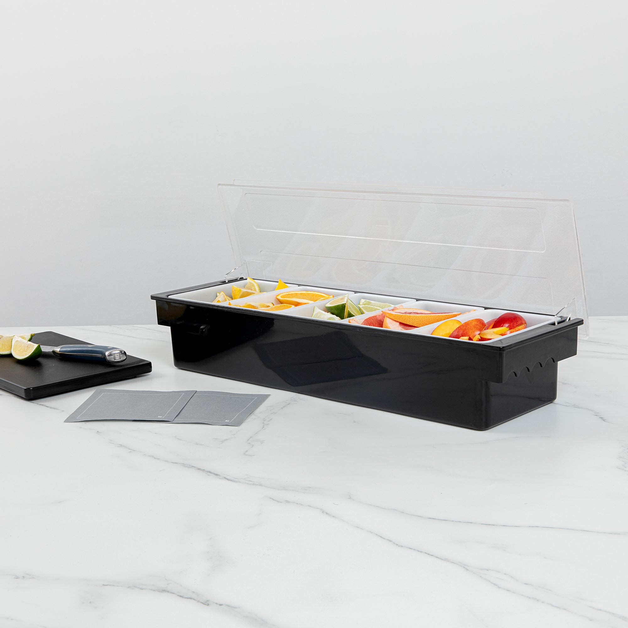 Bar Lux Black Plastic Condiment Caddy - 5 Compartment Organizer (19.5