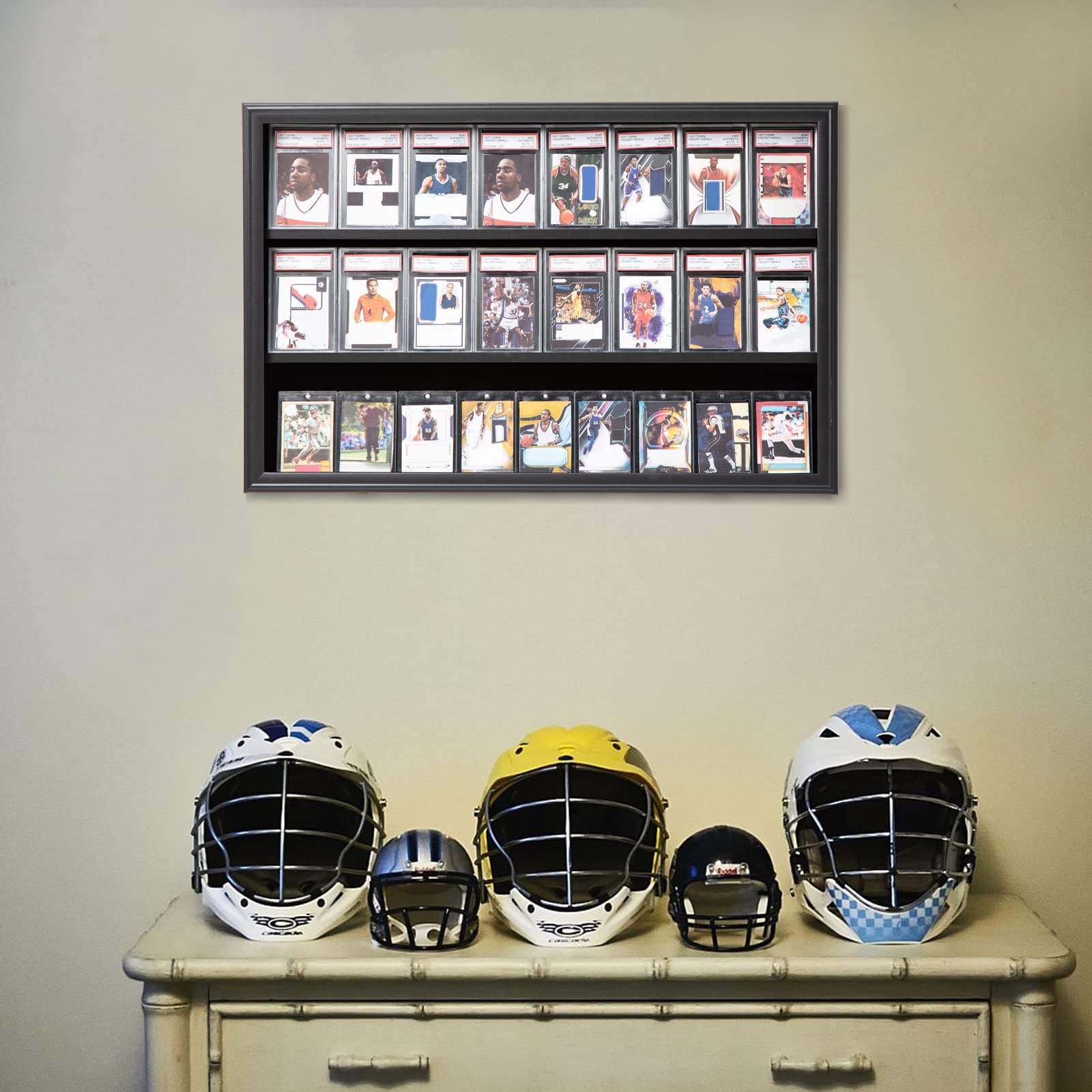 Temgee 24 Baseball Card Display Case - Lockable UV Protected Wall Mount Sports Trading Card Holder for Baseball, Basketball, Football & Hockey Collections | Perfect for Home, Office or Store Displays