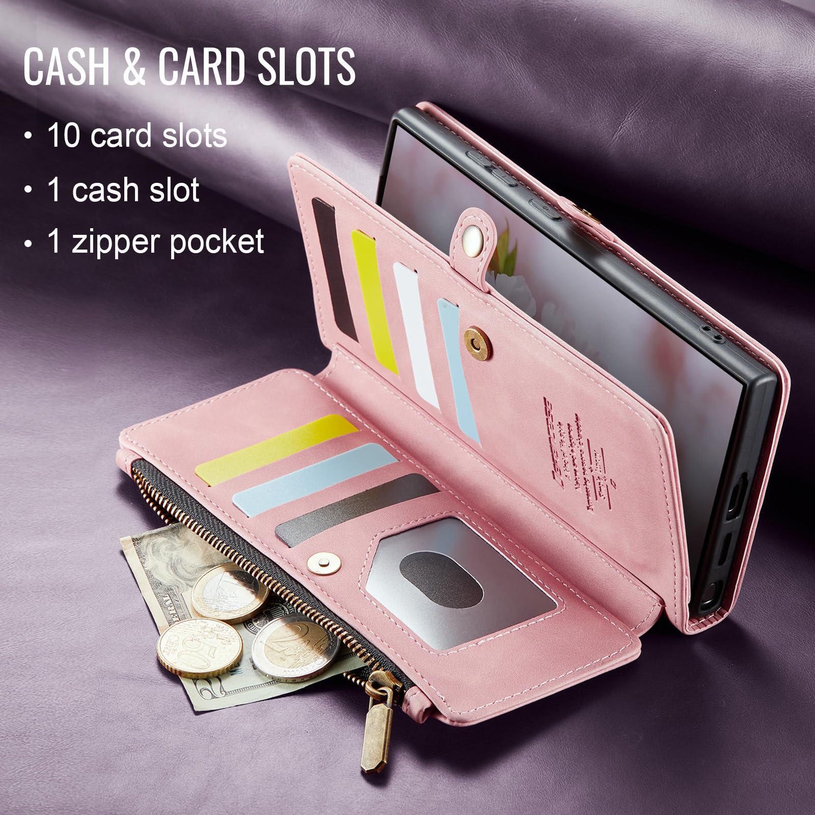 Samsung Galaxy A15 5G Case with RFID Blocking & Card Holder - PU Leather Flip Wallet for Women & Men, Rose Pink - Perfect for Travel & Daily Use