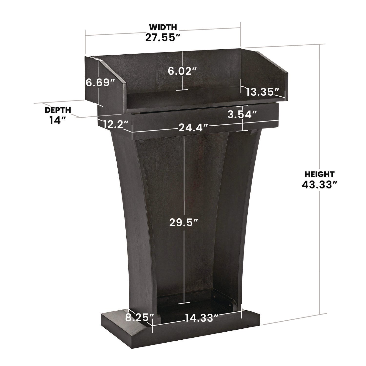 AdirOffice Wooden Standing Podium Lectern with Storage Drawer - 27.55 x 14 x 43.3 Inches, Black - Perfect for Presentations, Speeches, Church Services & Classrooms