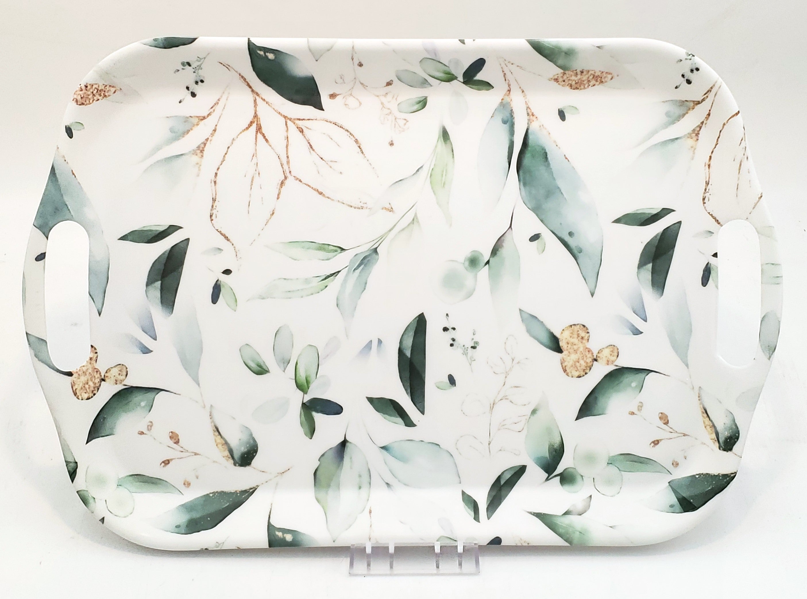17x12 Inch White Melamine Serving Tray with Floral Design - Perfect for Dining, Entertaining, and Home Decor