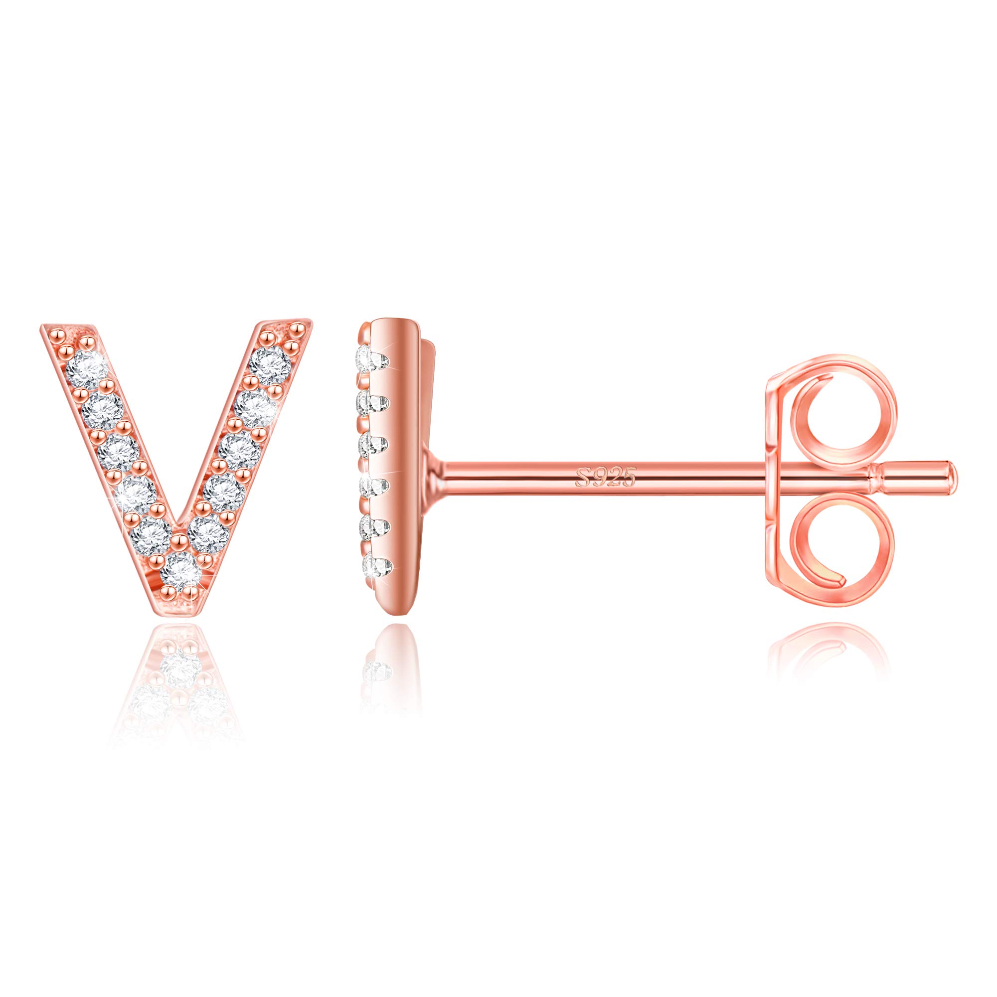 MONOOC Initial Stud Earrings for Women & Girls - Hypoallergenic S925 Sterling Silver Cubic Zirconia Letter Earrings | Perfect Birthday Gift, Everyday Wear & Special Occasion Jewelry