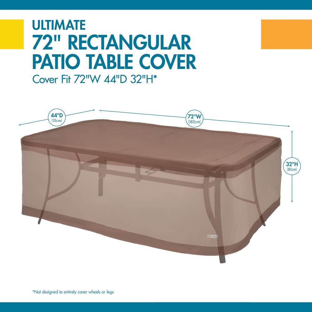 Duck Covers Ultimate Waterproof 72 Inch Rectangular Patio Table Cover - Heavy Duty Outdoor Furniture Protection for All Weather | Perfect for Backyard, Deck, Garden & Poolside Use
