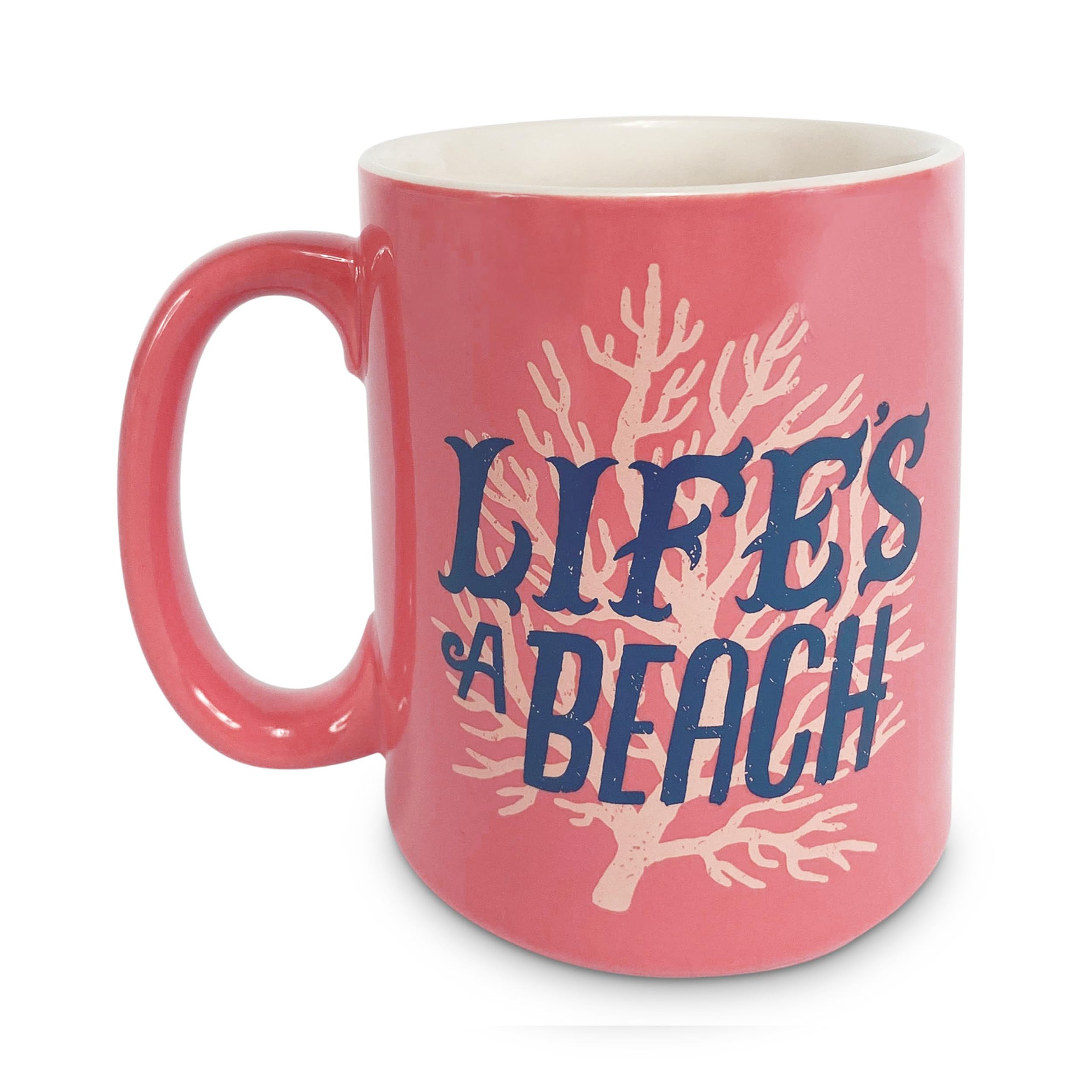 Rivers Edge Products 16 Oz Seashell Ceramic Coffee Mug with Handle - Coral Beach-Themed Espresso & Tea Cup - Perfect for Home, Office, Beach Vacations & Gift Giving