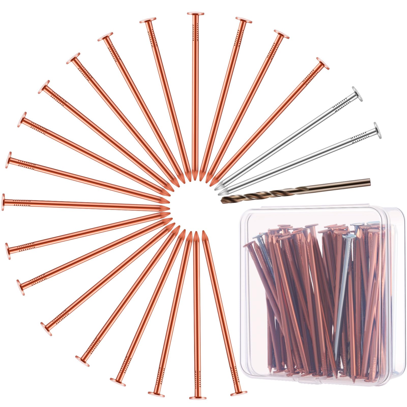 Gisafai 67 Pcs Copper Nails Tree Stump Killer Set - 40 Copper Nails for Killing Trees, Stumps & Roots | 3.5 Inch Stump Removal Spikes with 4 Steel Nails & 2 Drill Bits | Includes Storage Box | Perfect for Yard Maintenance, Landscaping & Tree Removal Projects