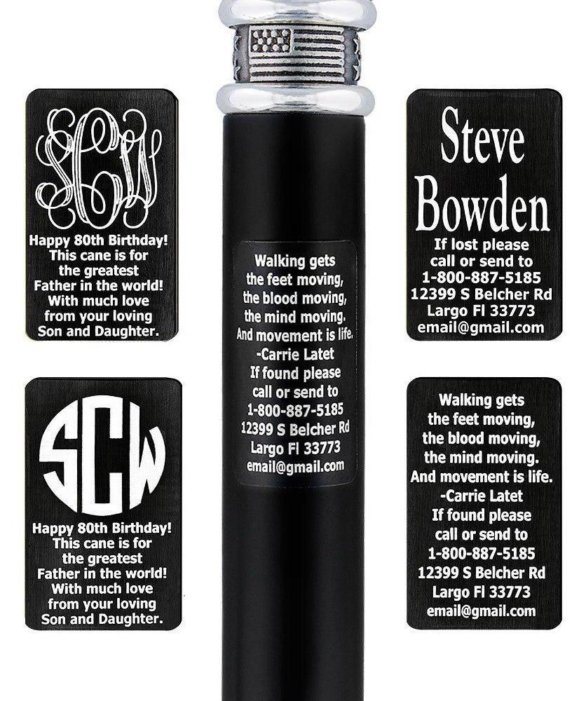 Personalized Engraved Rectangle Black Anodized Aluminum Walking Cane - Perfect for Gifts, Seniors & Mobility Support