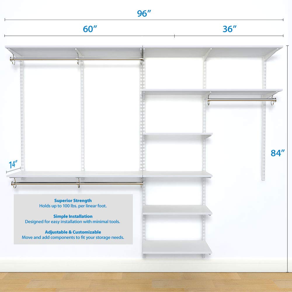 FreedomRail Adjustable Closet Organizer Kit 96-100 Inches - Chocolate Pear Finish - Customizable Wardrobe Storage System for Bedroom, Walk-in Closet & Dorm Organization