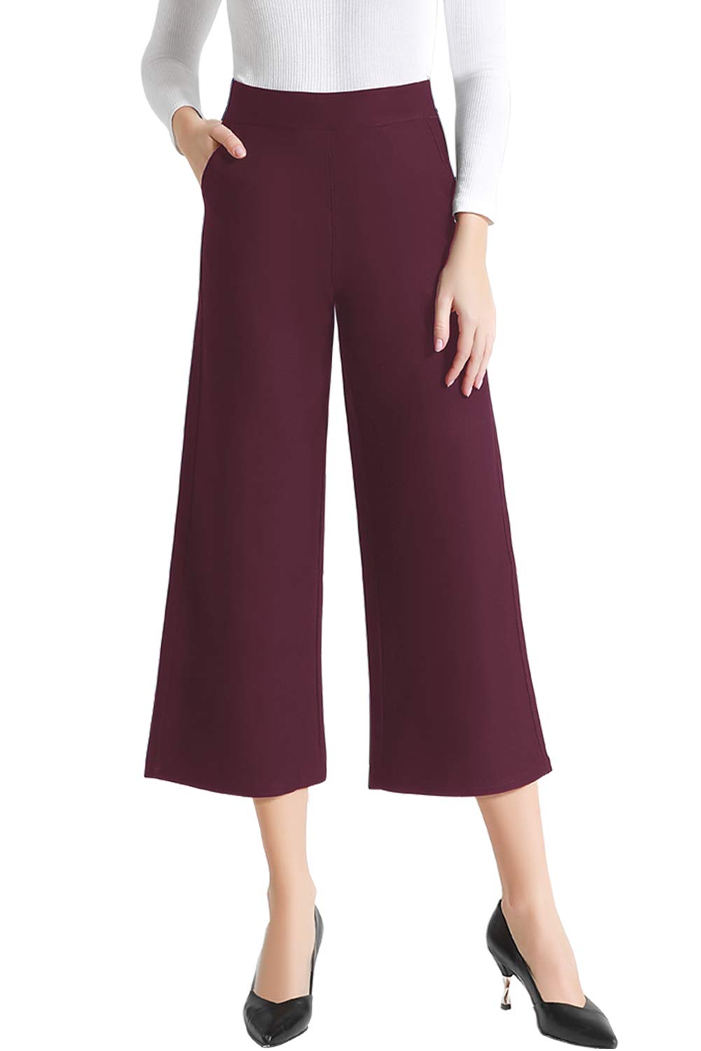 Tsful Women's Wide Leg High Waisted Dress Pants - Stretchy Business Casual Trousers for Work | Summer Office Capris & Pull-On Slacks for Professional & Everyday Wear