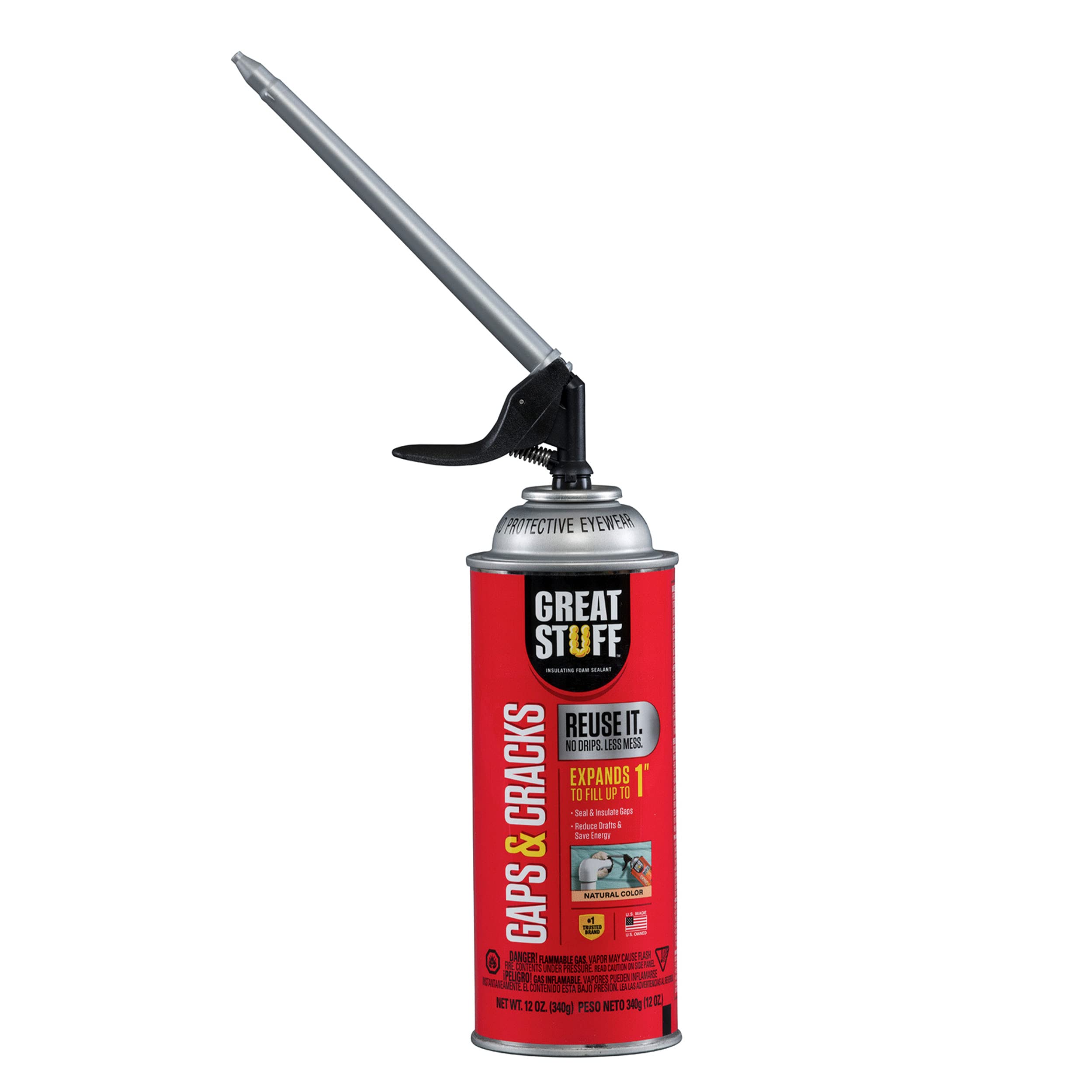 Great Stuff Smart Dispenser Outdoor 12oz Gray Foam Sealant - 99108824 Smart Dispenser Gaps & Cracks Cream 12oz - Weatherproof Insulation Foam for Doors, Windows & Home Repairs