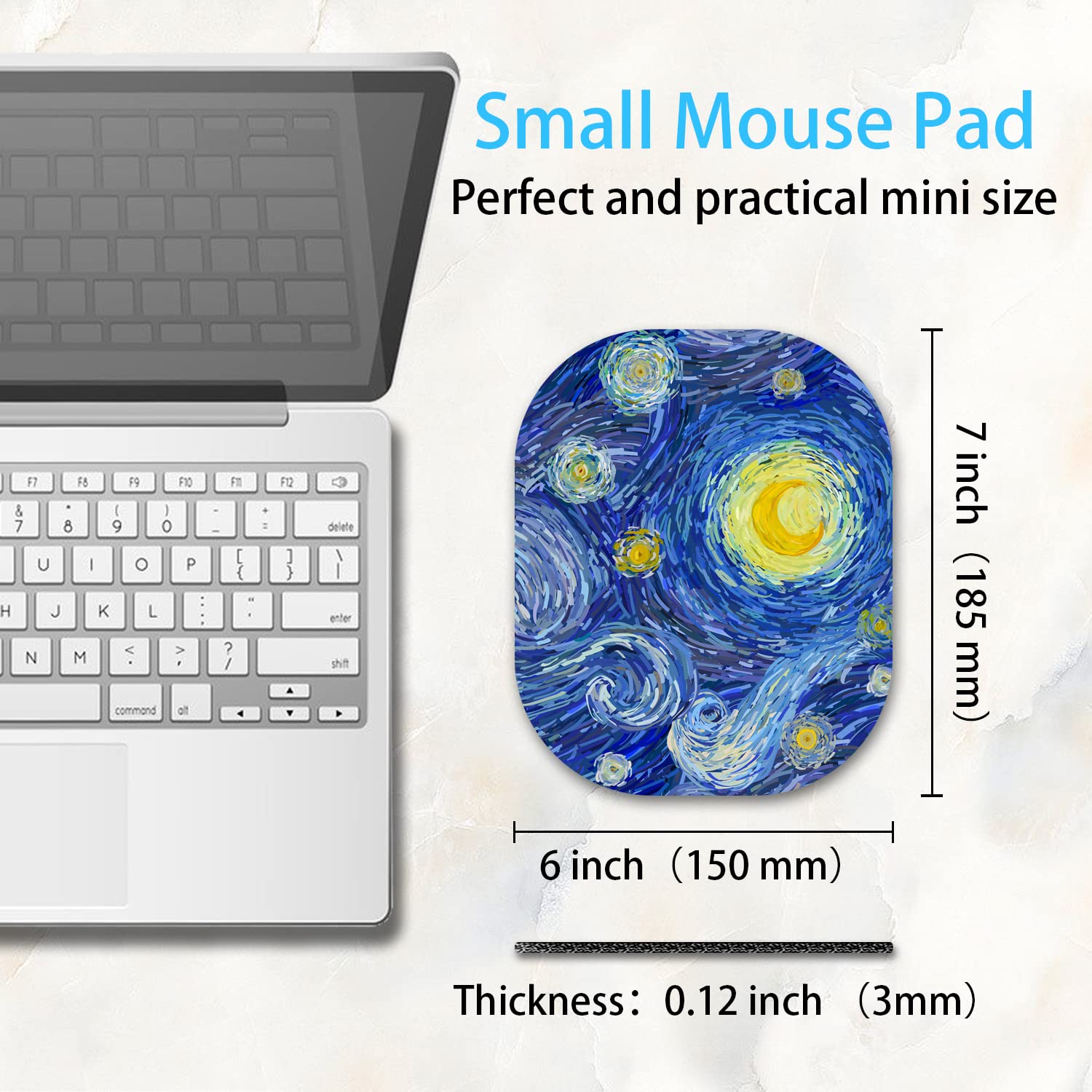 6 x 7 Inch Small Mouse Pad for Laptop - Non-Slip Rubber Base & Waterproof Surface - Perfect for Wireless Mouse, Home Office, and Travel - Abstract Night Sky Design - Ideal for Work Desks, Gaming Setups, and Coffee Shop Use
