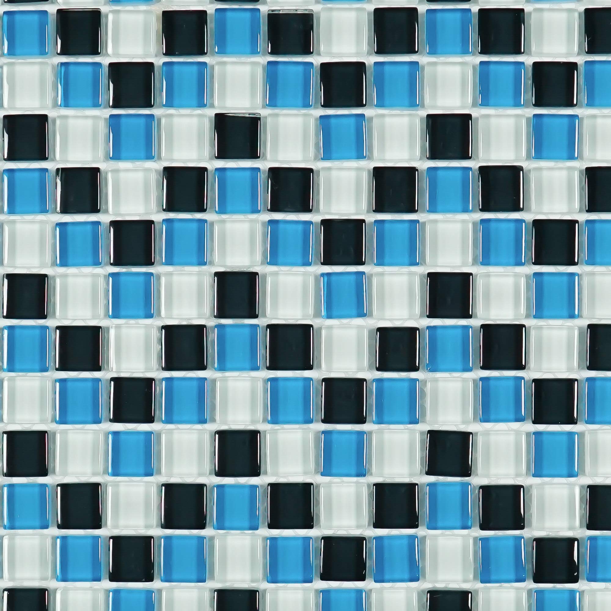 Blue & Black & White Glass Mini Dot Penny Square Mosaic Tile Sheet - 10 Pack for DIY Backsplash, Bathroom Wall, and Kitchen Decor