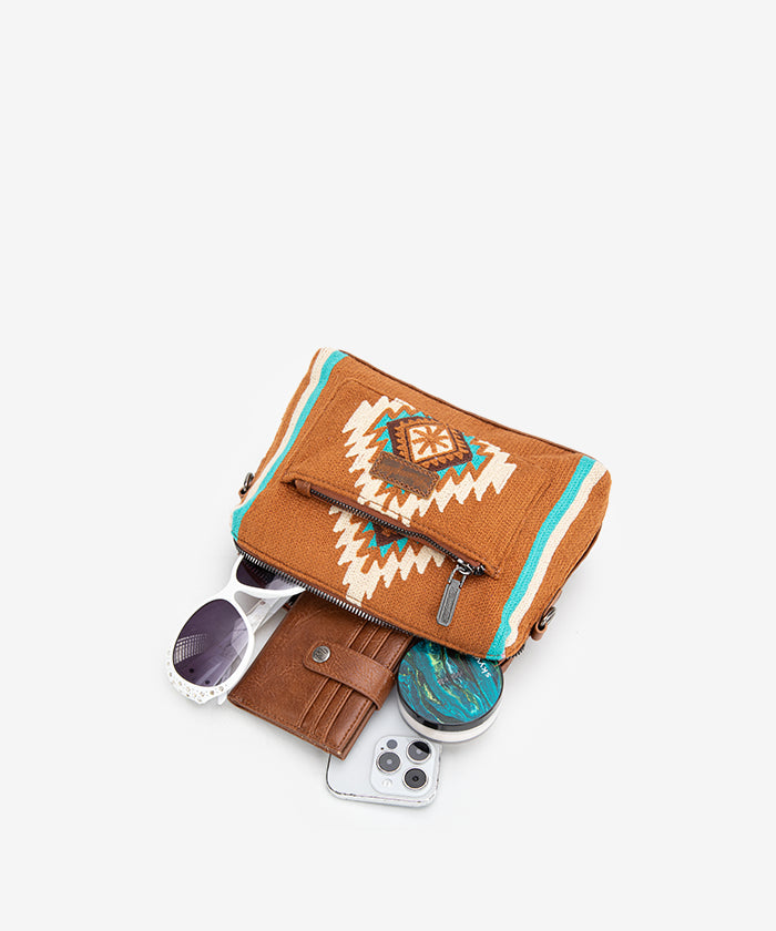 Wrangler Aztec Knitted Crossbody Purse for Women - Stylish Boho Shoulder Bag with Tribal Pattern - Perfect for Travel, Shopping & Everyday Use