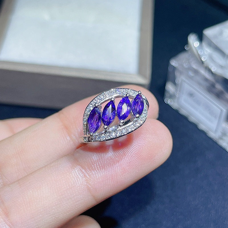 Amethyst 4 Stone February Birthstone Ring | Sterling Silver Jewelry Gift for Women | Perfect for Valentine's Day, Anniversary & Special Occasions