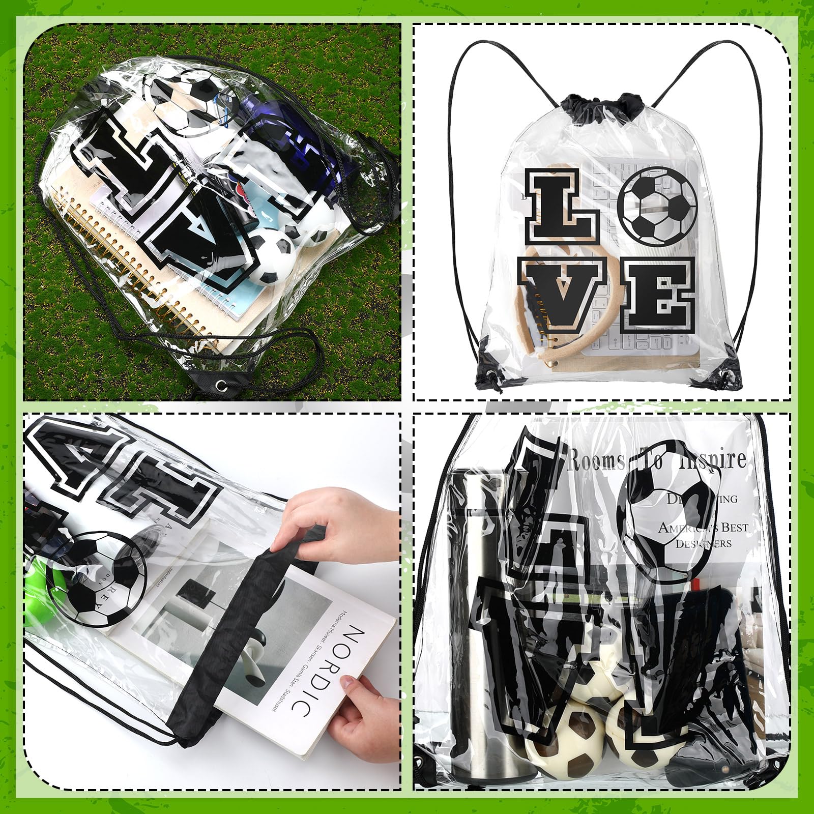 12 Pack Clear Drawstring Bags - Reusable Gift Packaging & Party Favor Pouches - Adjustable Backpack for Sports, Soccer, Travel & Storage - Perfect for Men & Women (Multi-Purpose Use for Events, Gifts & Organization)