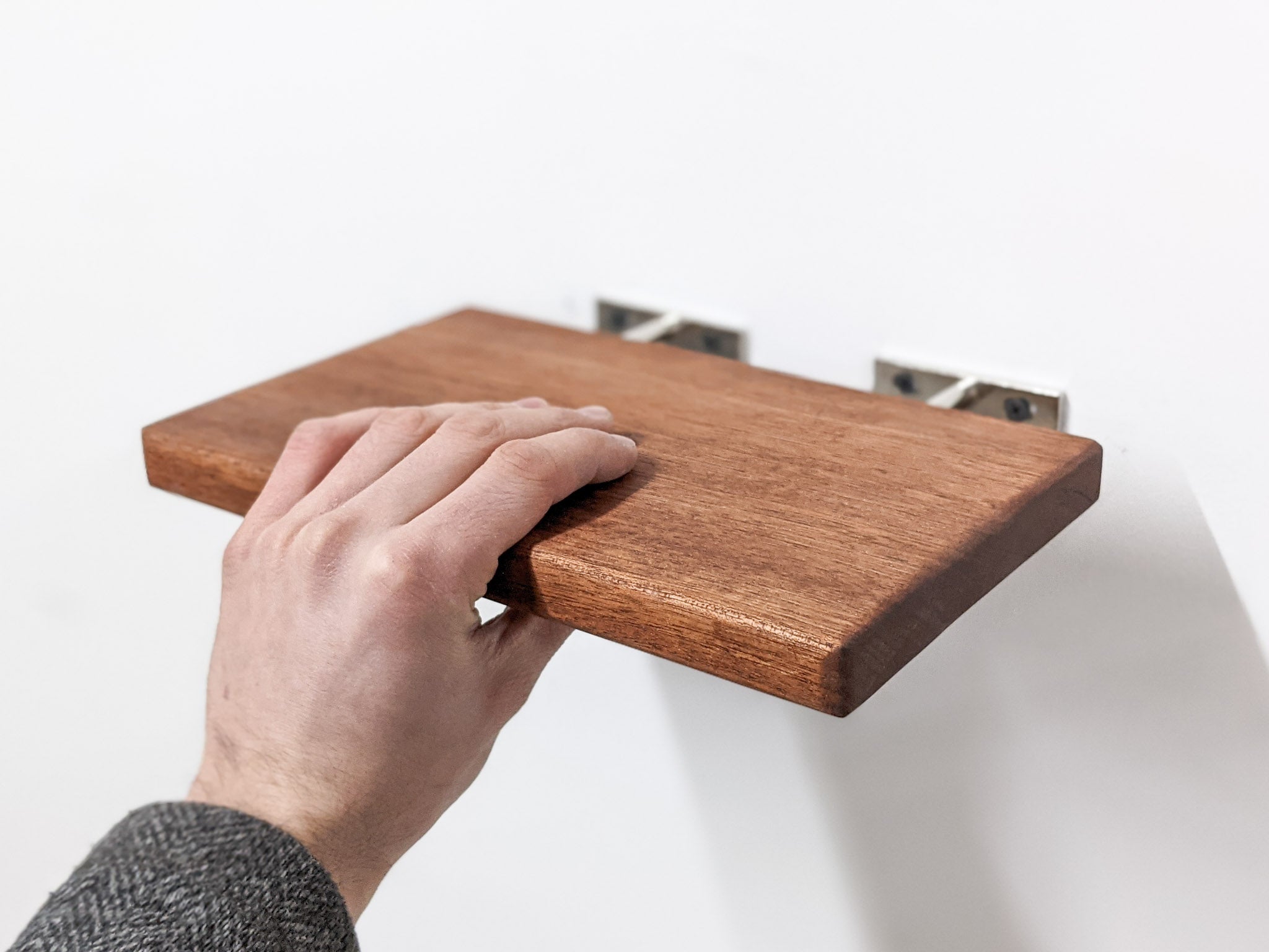 Thin Small Mahogany Floating Shelves - 14L x 3W - Wall Mounted Display Shelves for Bathroom, Kitchen, Living Room & Bedroom Decor