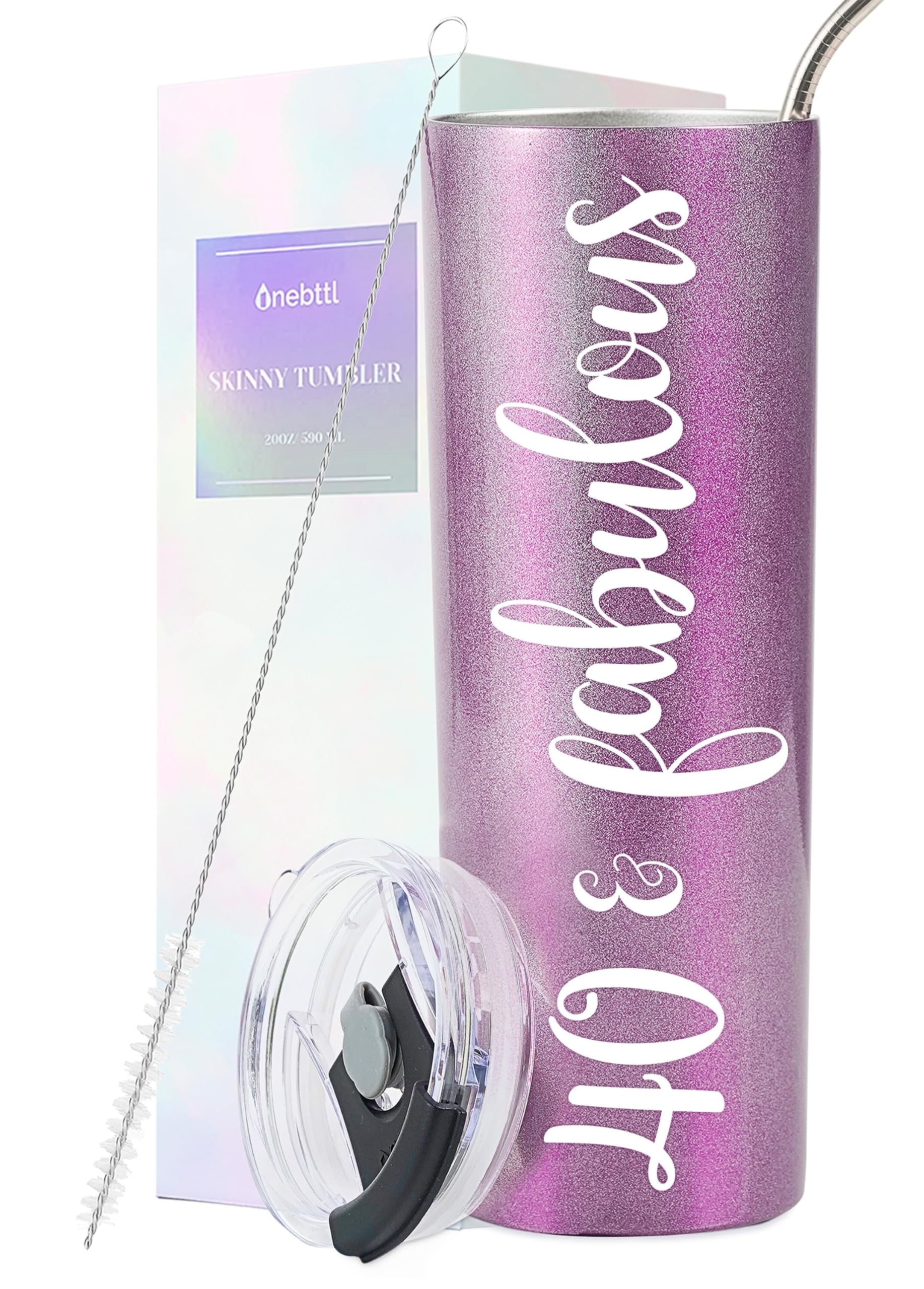 Onebttl 40th Birthday Gifts for Women - 20oz Tumbler with Straw, Dark Purple, Unique & Fabulous 40th Birthday Present Ideas - Perfect for Her Birthday Party, Office Use, or Daily Hydration
