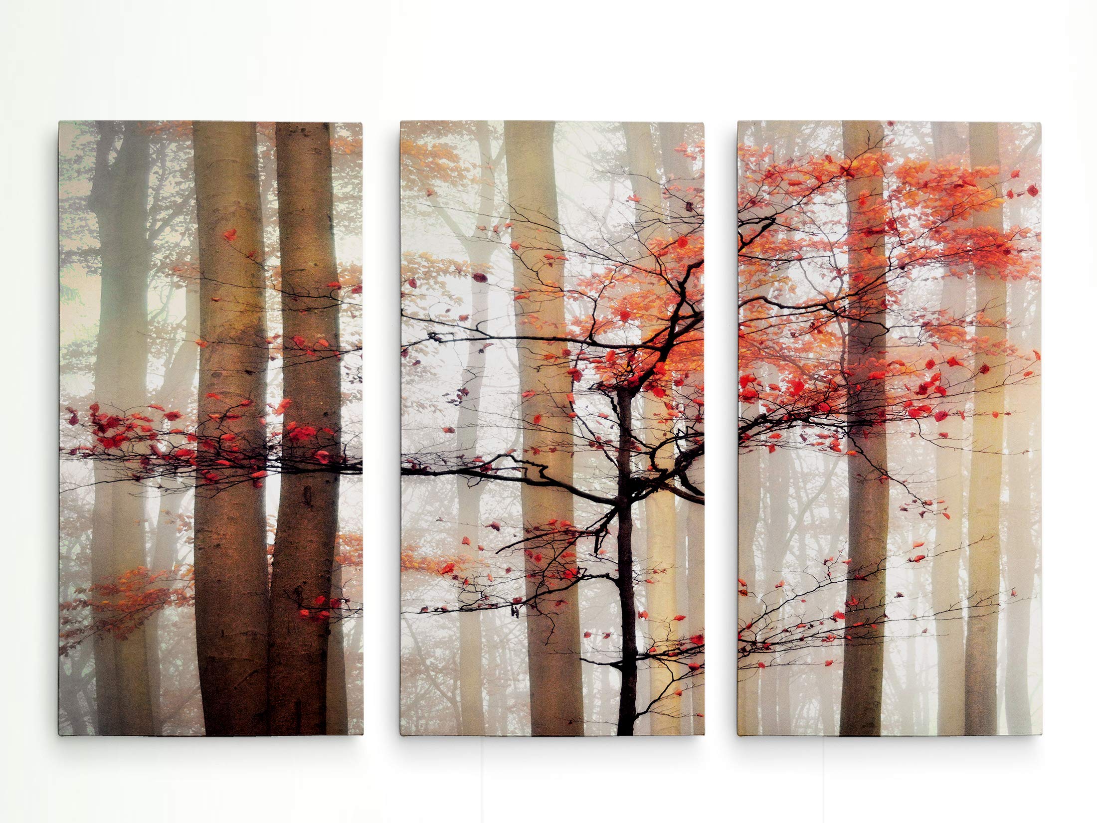Orange Autumn Tree Forest Abstract Canvas Wall Art - 16x32 Inch 3-Panel Floral Prints for Living Room, Bedroom, Office & Kitchen Decor | Modern Home & Workspace Interior Design