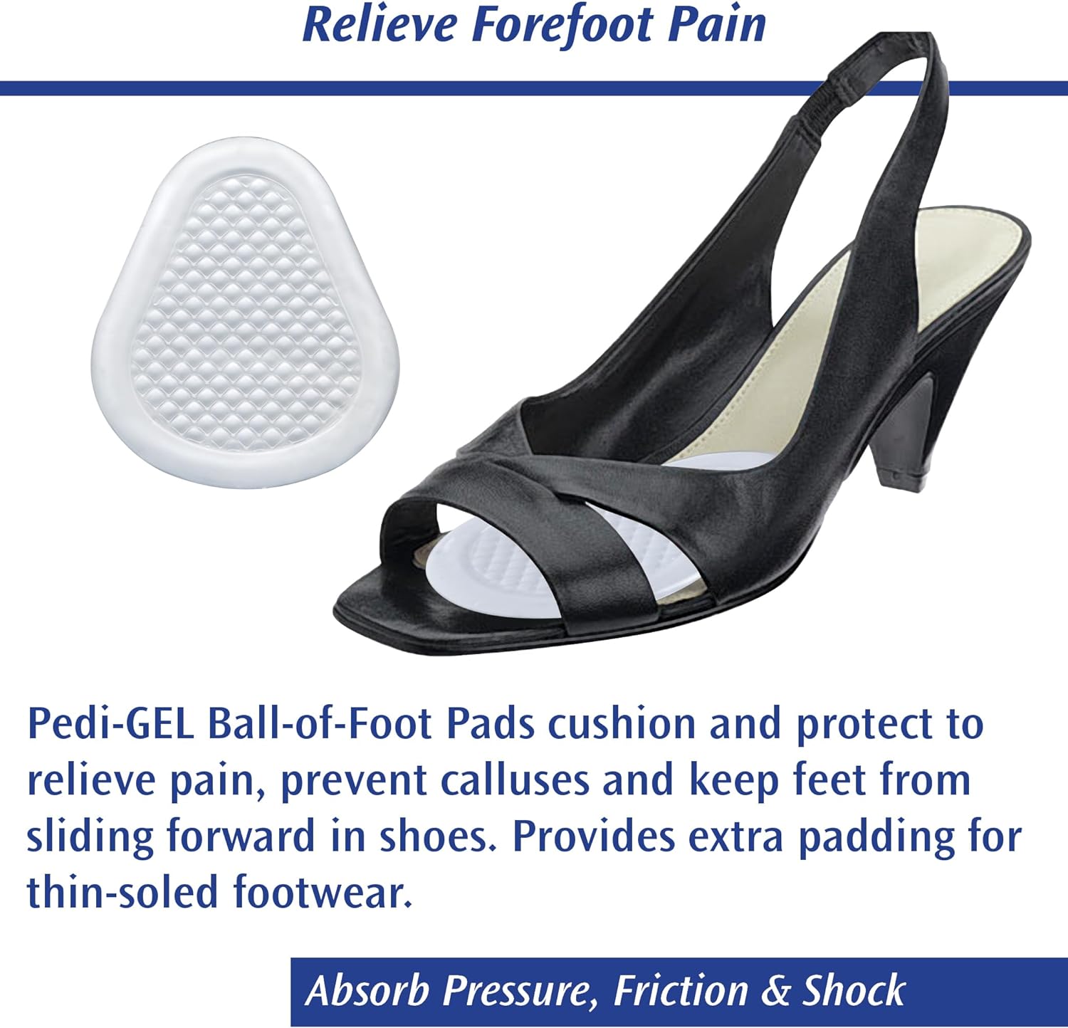 PediFix Ball of Foot Cushion Pads for Pain Relief – 2 Count – Soft Gel Insoles for Women & Men – Ideal for High Heels, Running, and Standing All Day